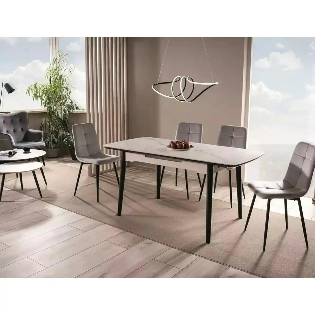 Masa extensibila APOLLO, alb cu efect de marmura/negru, 120/160x80x76 cm