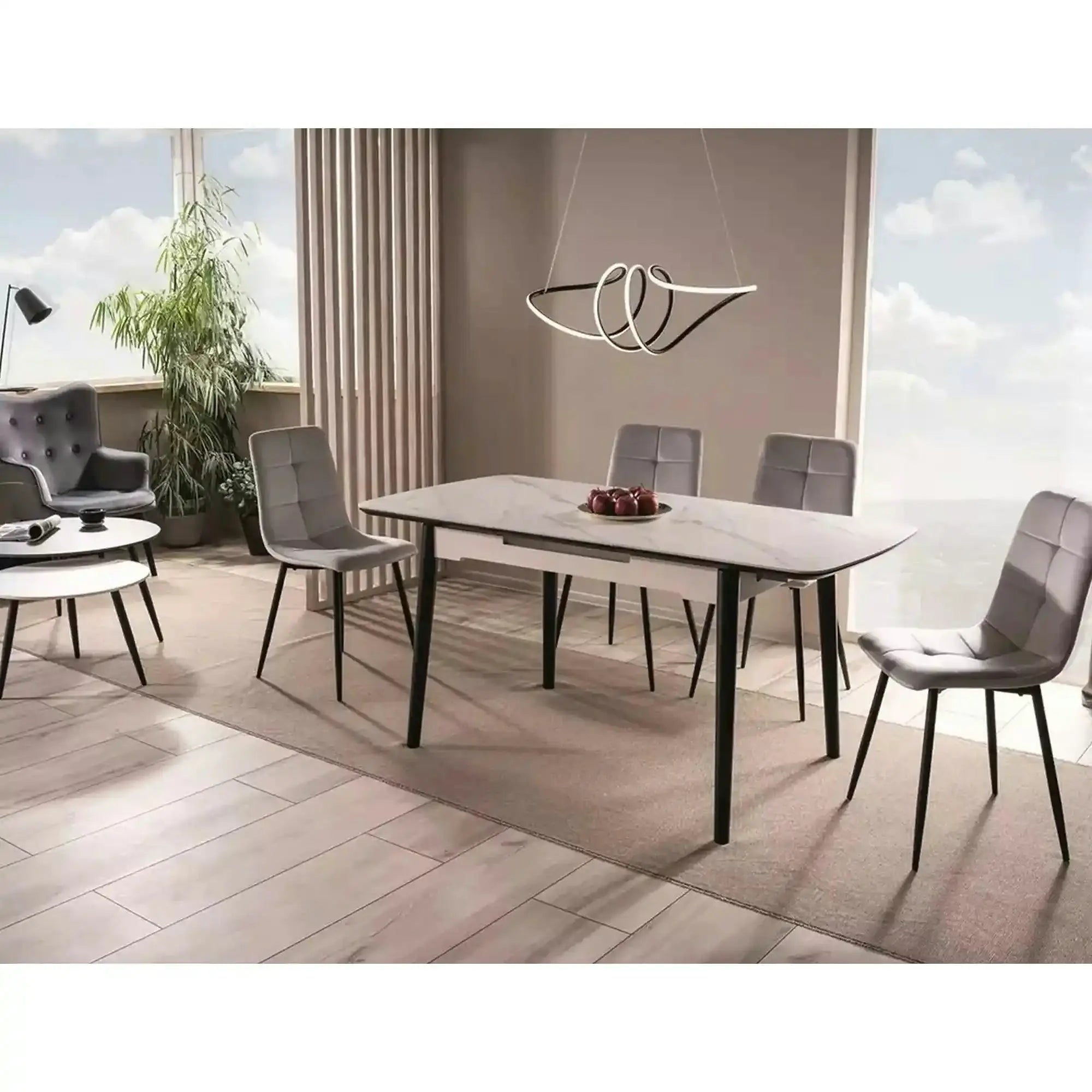 Masa extensibila APOLLO, alb cu efect de marmura/negru, 120/160x80x76 cm