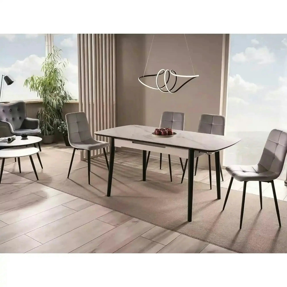 Masa extensibila APOLLO, alb cu efect de marmura/negru, 120/160x80x76 cm