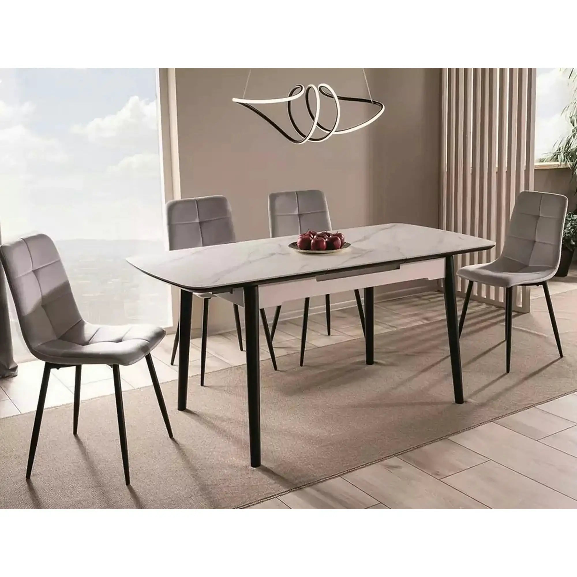 Masa extensibila APOLLO, alb cu efect de marmura/negru, 120/160x80x76 cm