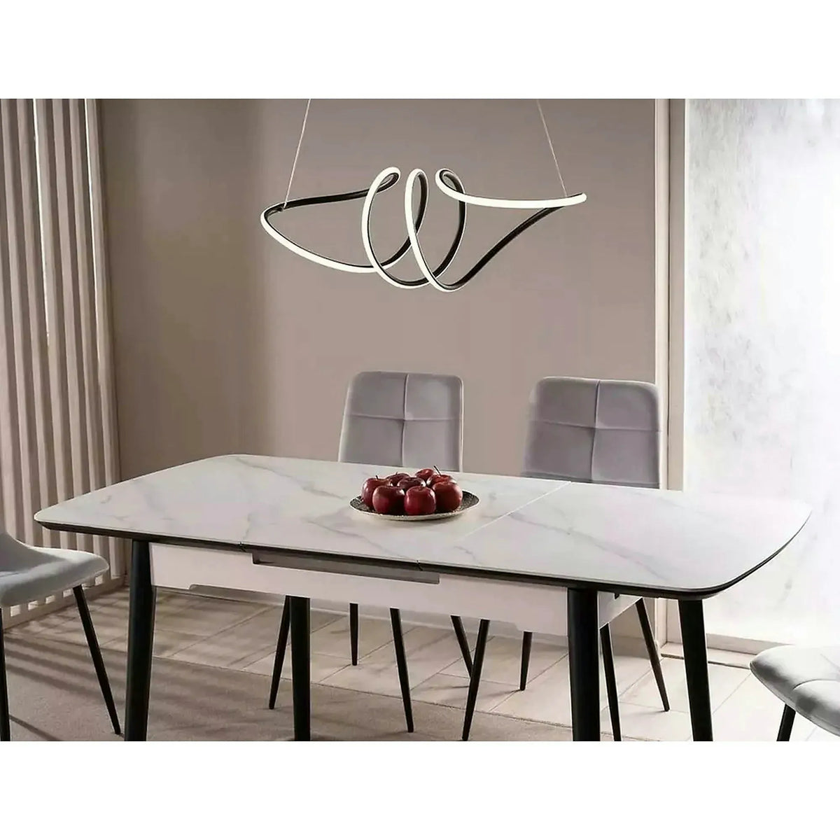 Masa extensibila APOLLO, alb cu efect de marmura/negru, 120/160x80x76 cm