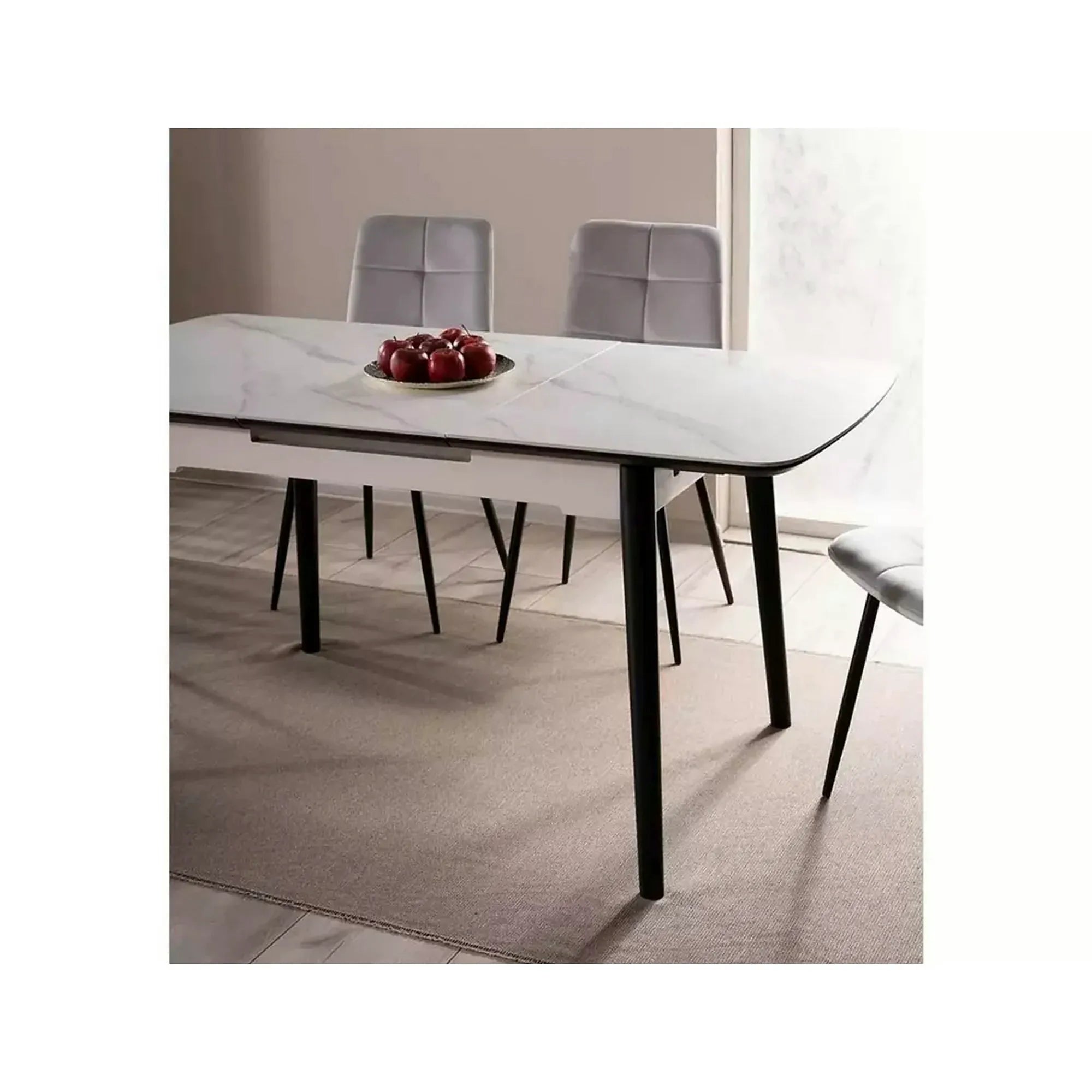 Masa extensibila APOLLO, alb cu efect de marmura/negru, 120/160x80x76 cm