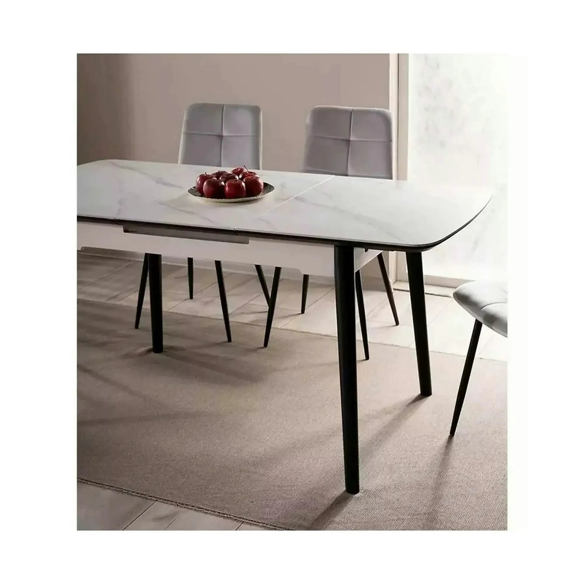 Masa extensibila APOLLO, alb cu efect de marmura/negru, 120/160x80x76 cm