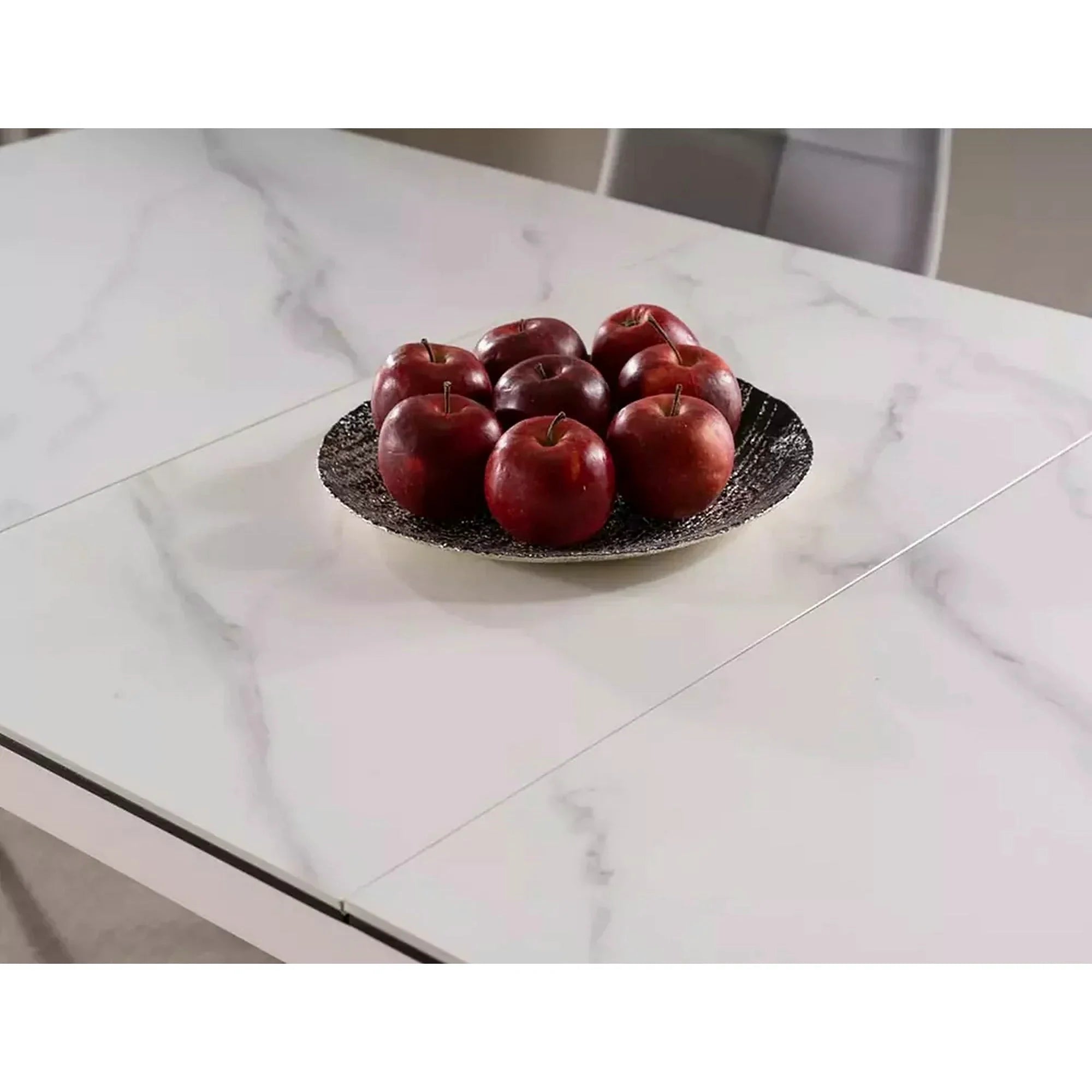 Masa extensibila APOLLO, alb cu efect de marmura/negru, 120/160x80x76 cm