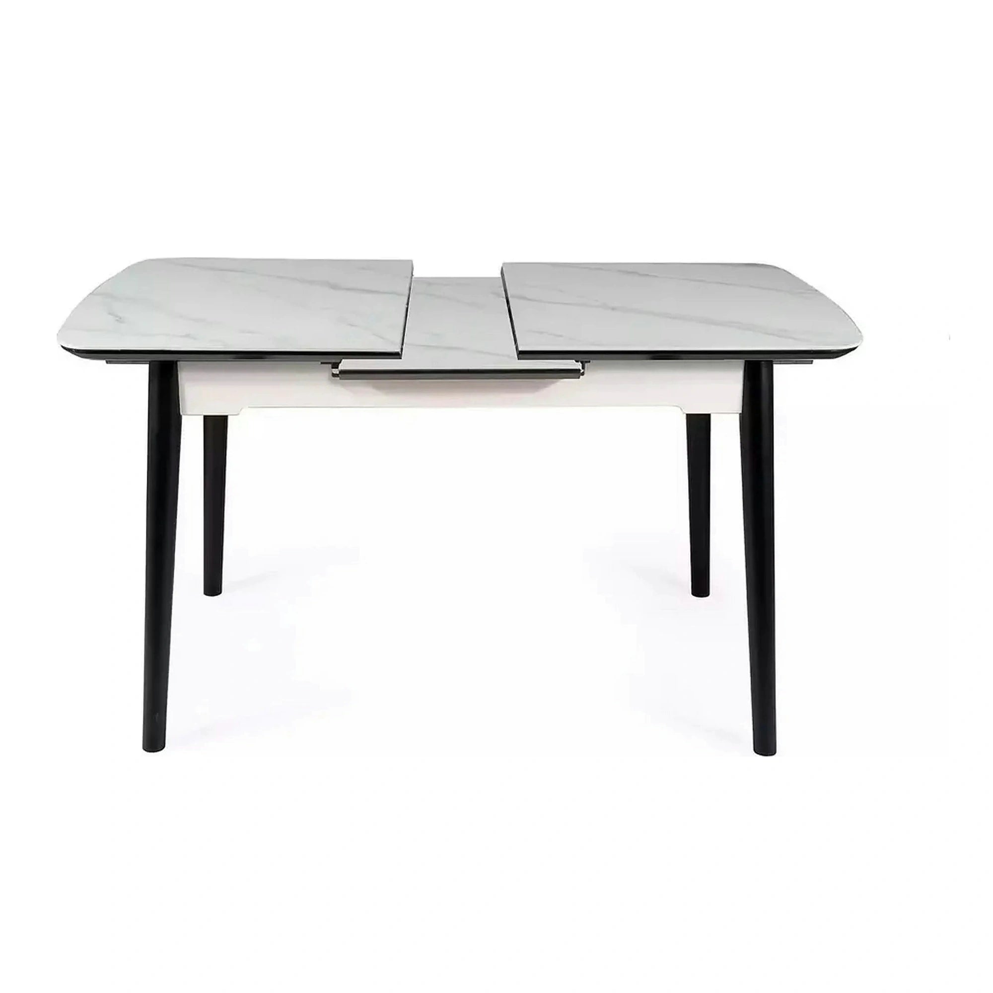 Masa extensibila APOLLO, alb cu efect de marmura/negru, 120/160x80x76 cm