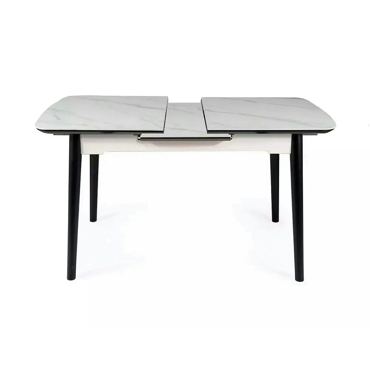Masa extensibila APOLLO, alb cu efect de marmura/negru, 120/160x80x76 cm