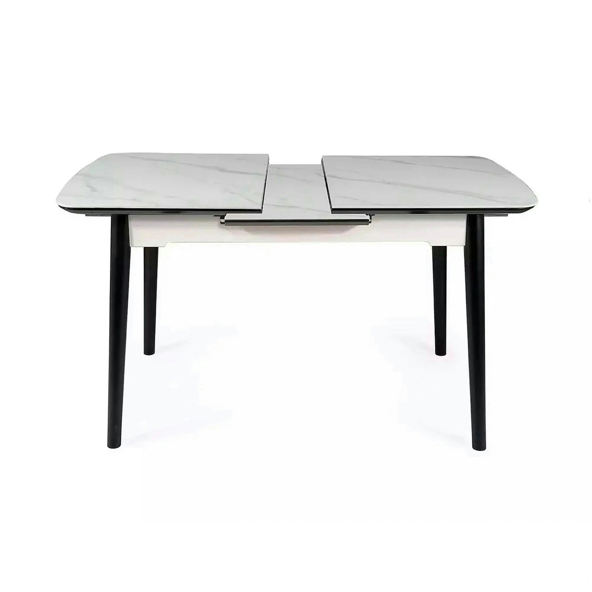 Masa extensibila APOLLO, alb cu efect de marmura/negru, 120/160x80x76 cm