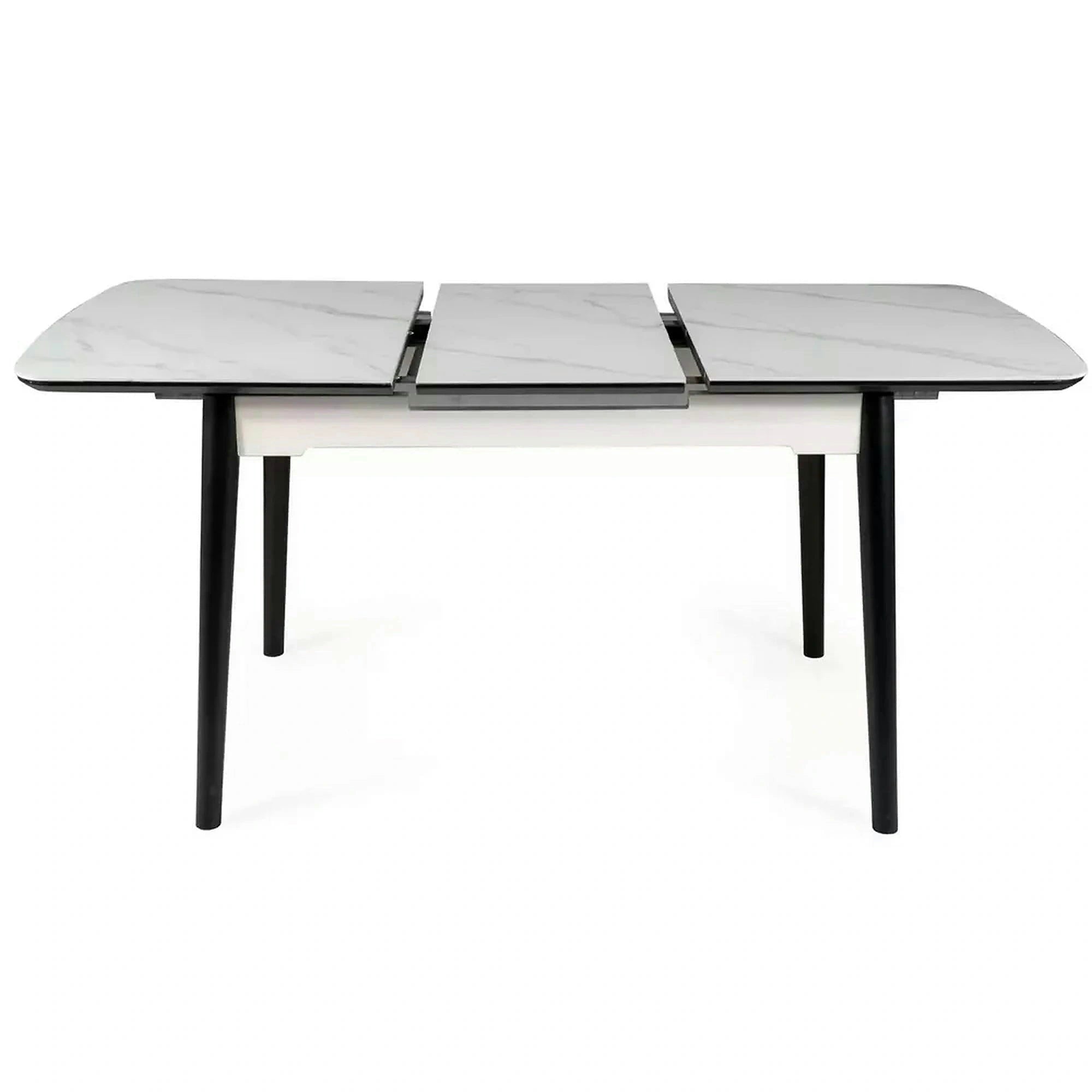 Masa extensibila APOLLO, alb cu efect de marmura/negru, 120/160x80x76 cm