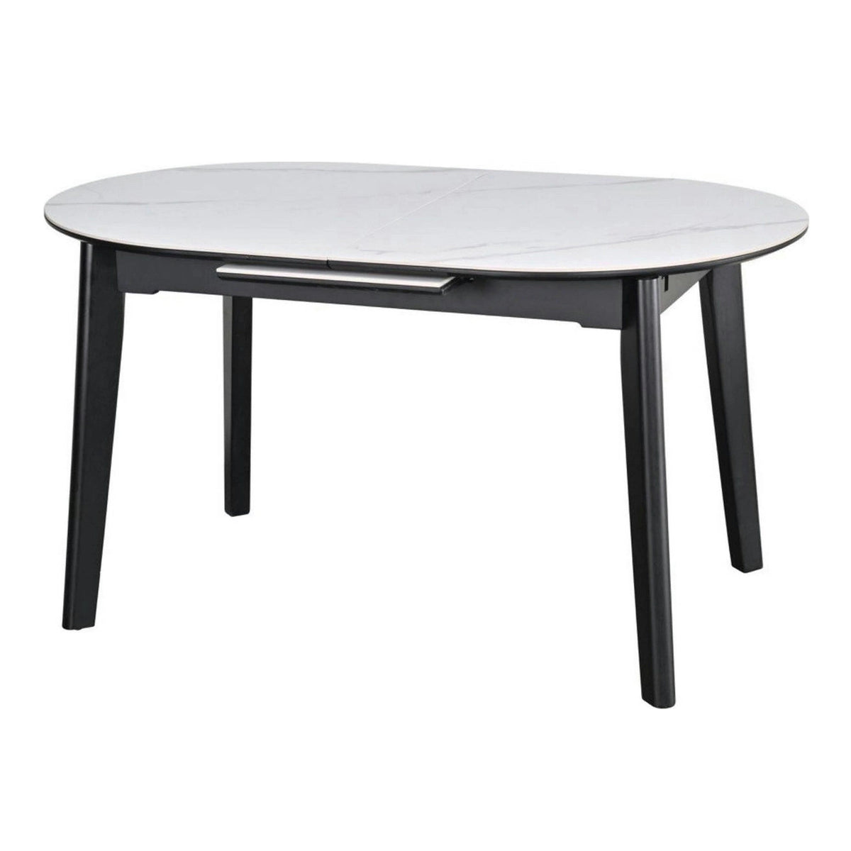 Masa extensibila ARES, alb cu efect de marmura/negru, ceramica/metal, 120/150x85x76 cm