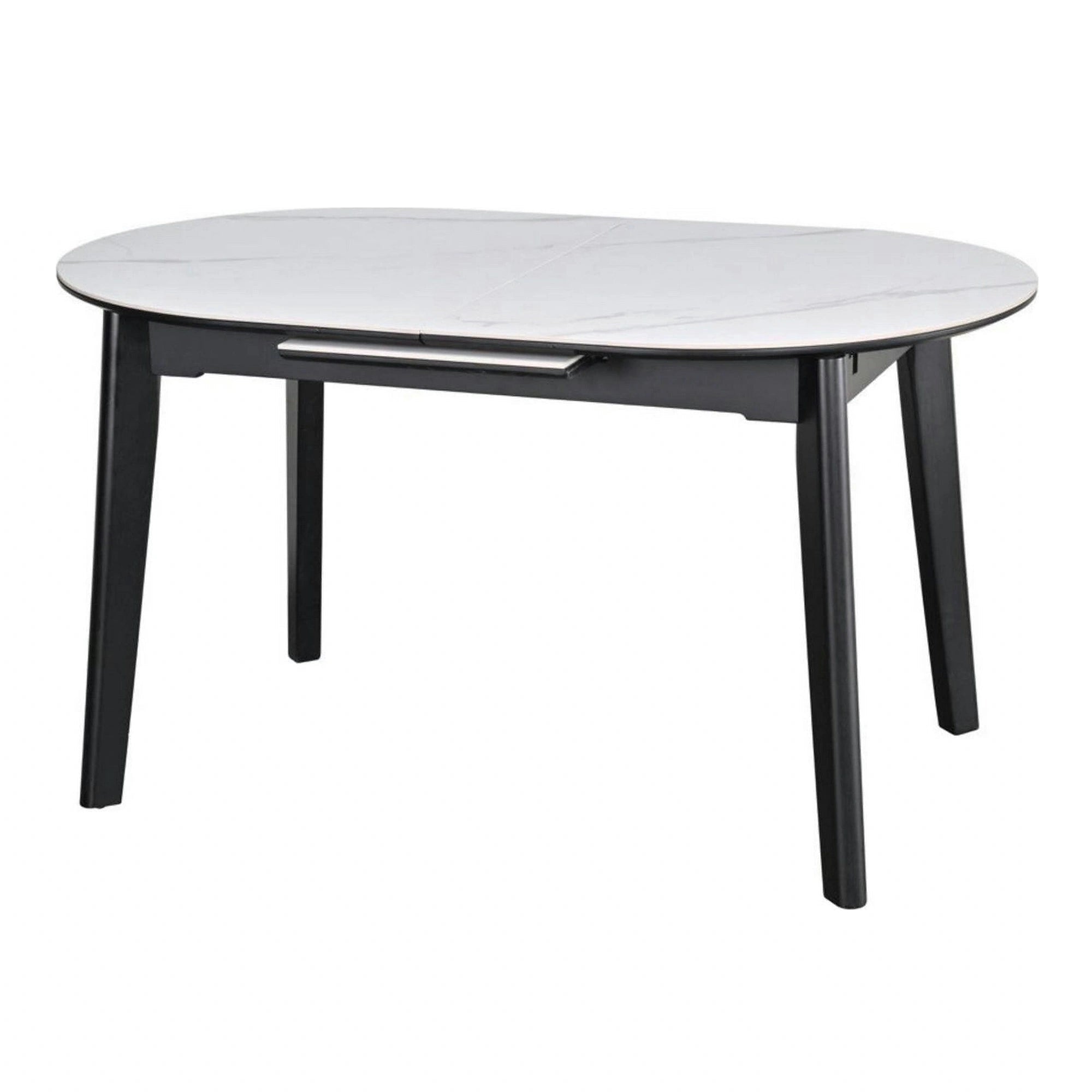 Masa extensibila ARES, alb cu efect de marmura/negru, ceramica/metal, 120/150x85x76 cm