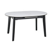 Masa extensibila ARES, alb cu efect de marmura/negru, ceramica/metal, 120/150x85x76 cm