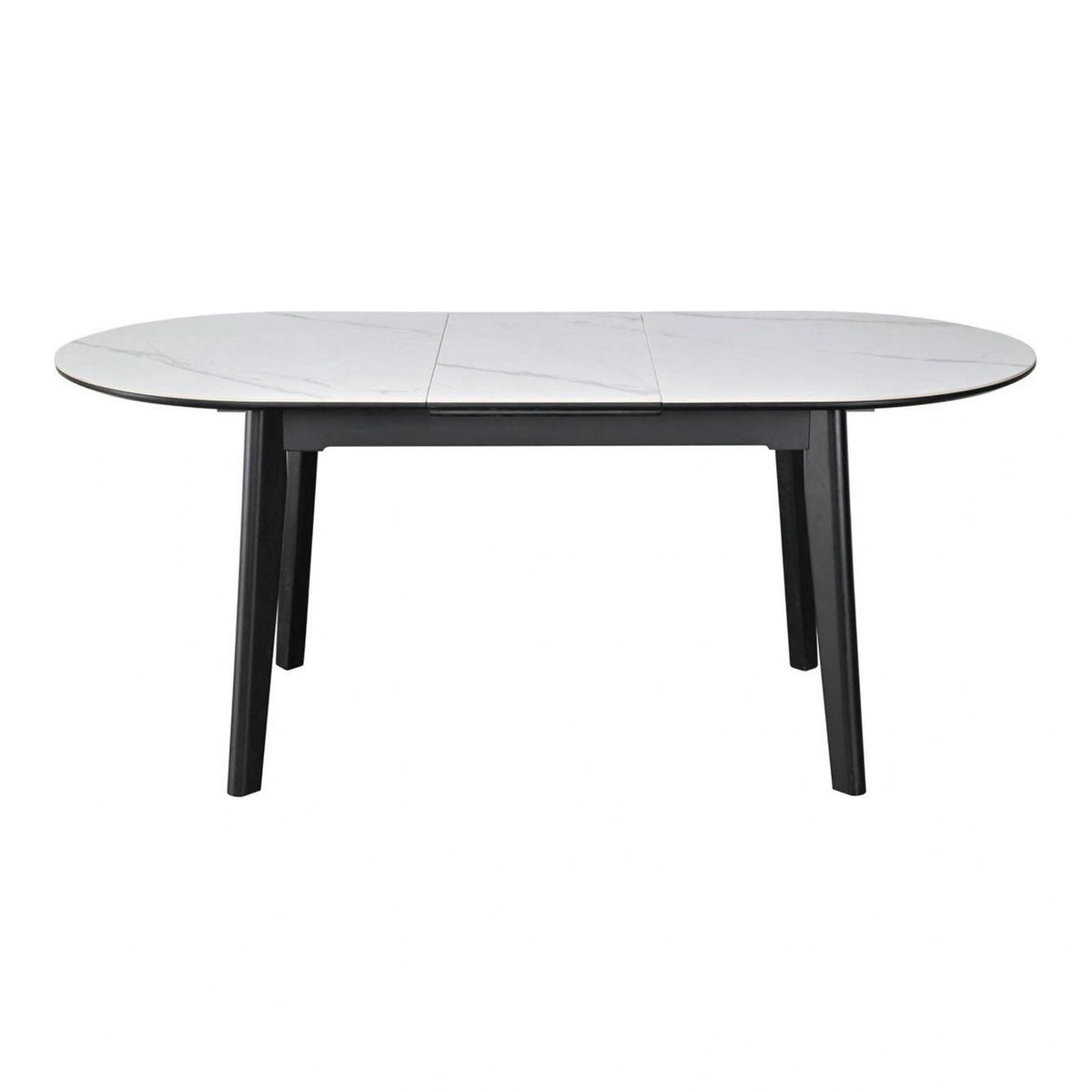 Masa extensibila ARES, alb cu efect de marmura/negru, ceramica/metal, 120/150x85x76 cm