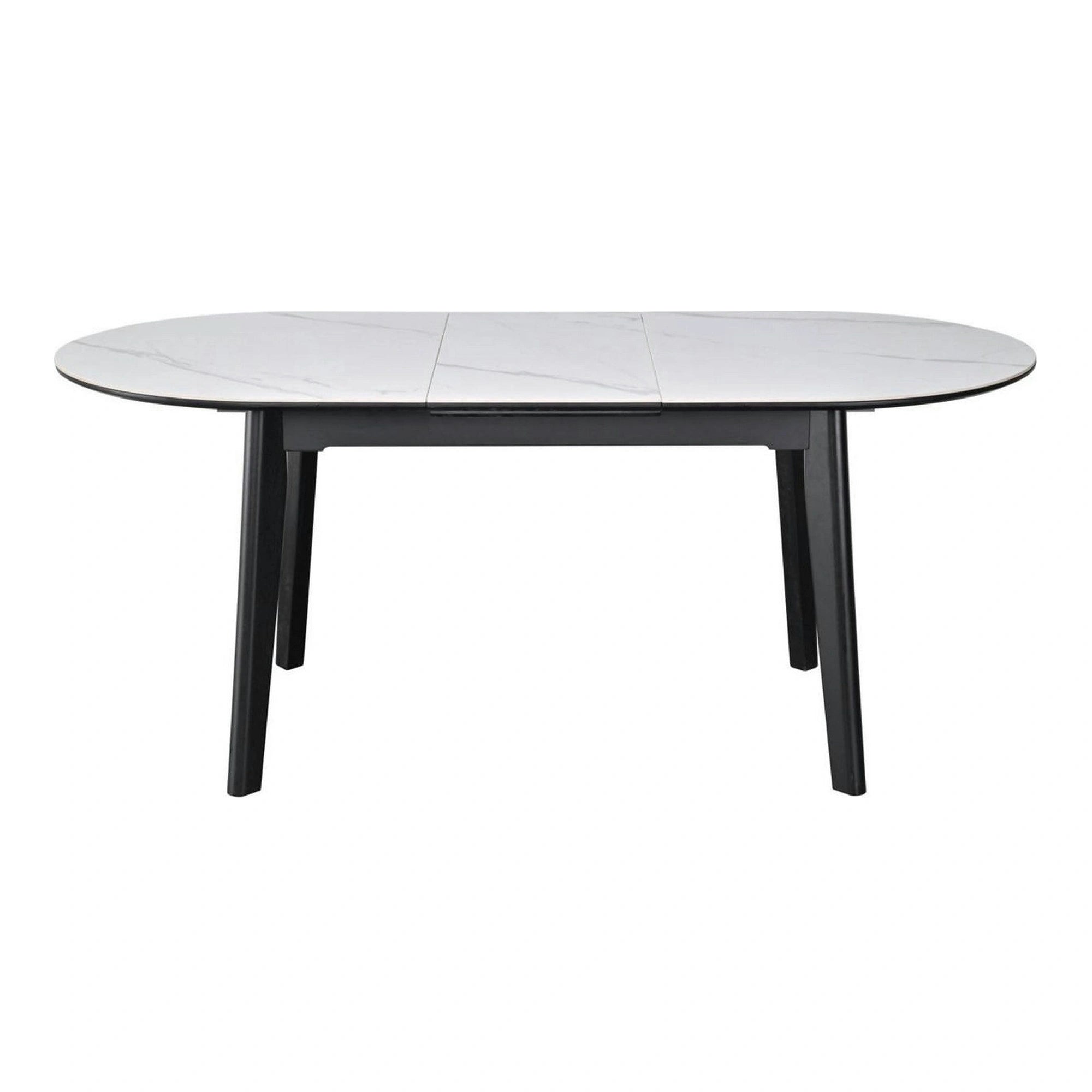 Masa extensibila ARES, alb cu efect de marmura/negru, ceramica/metal, 120/150x85x76 cm