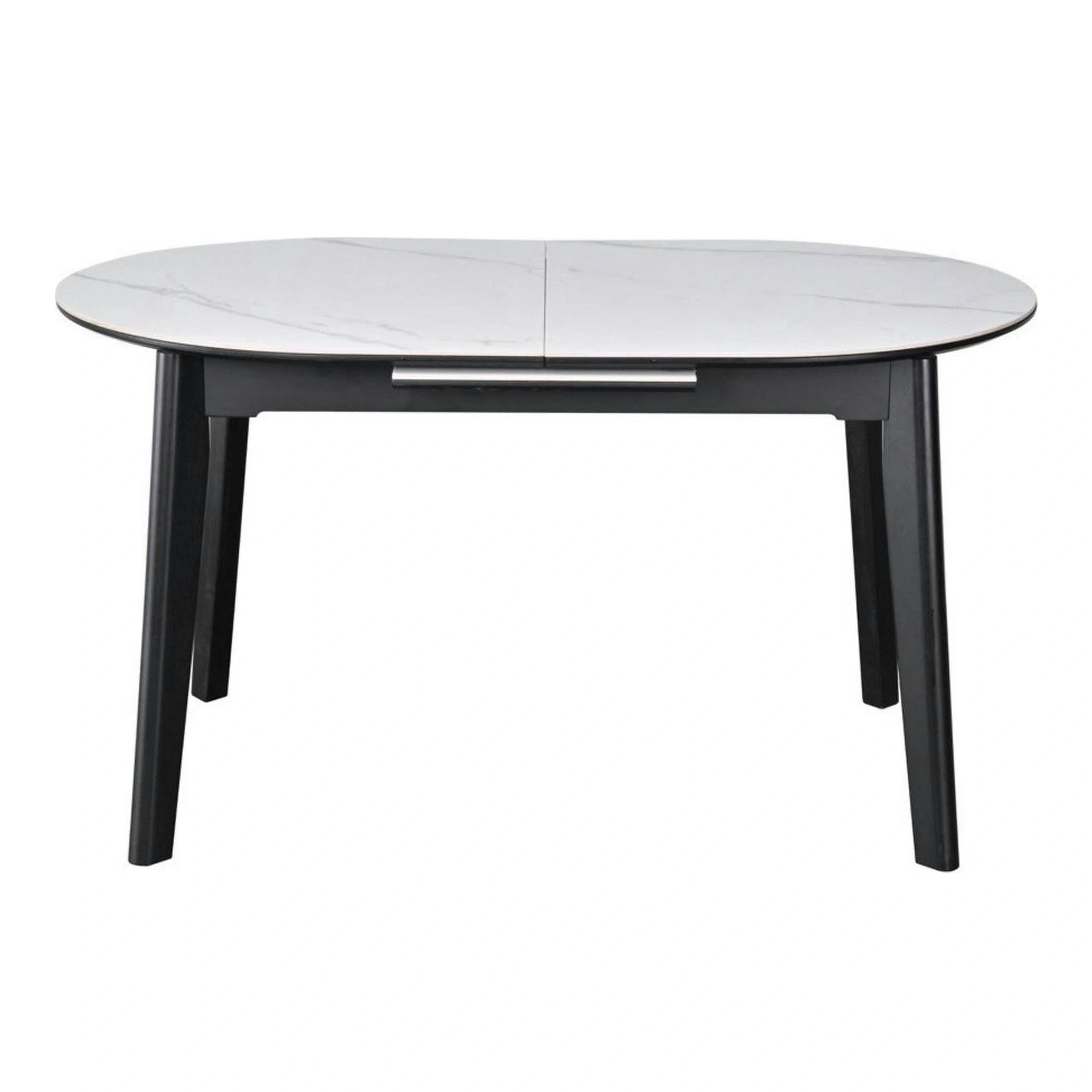 Masa extensibila ARES, alb cu efect de marmura/negru, ceramica/metal, 120/150x85x76 cm