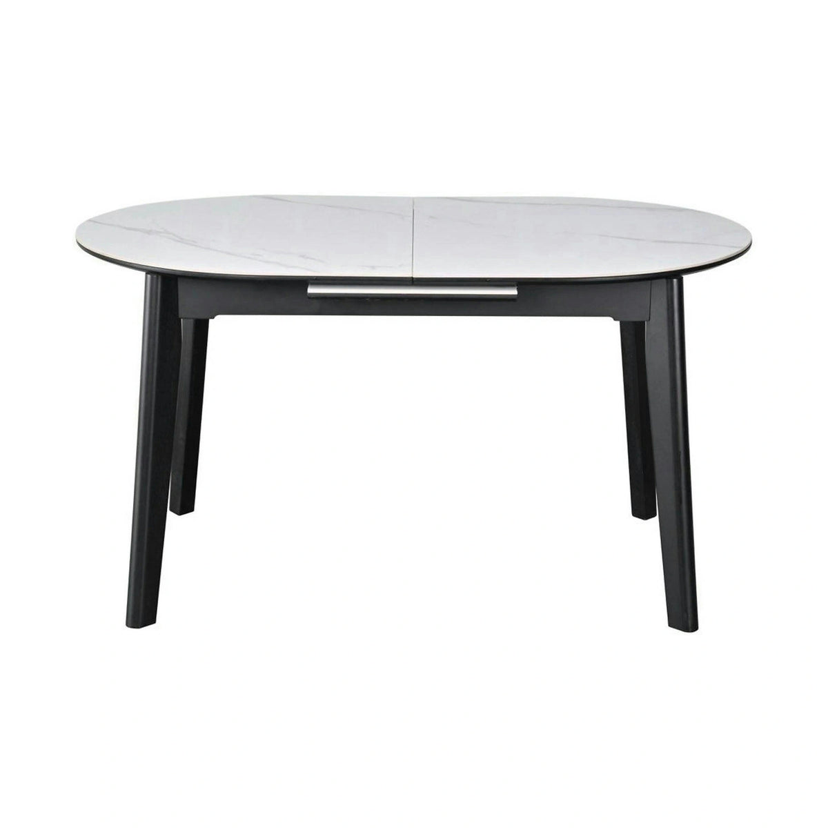 Masa extensibila ARES, alb cu efect de marmura/negru, ceramica/metal, 120/150x85x76 cm