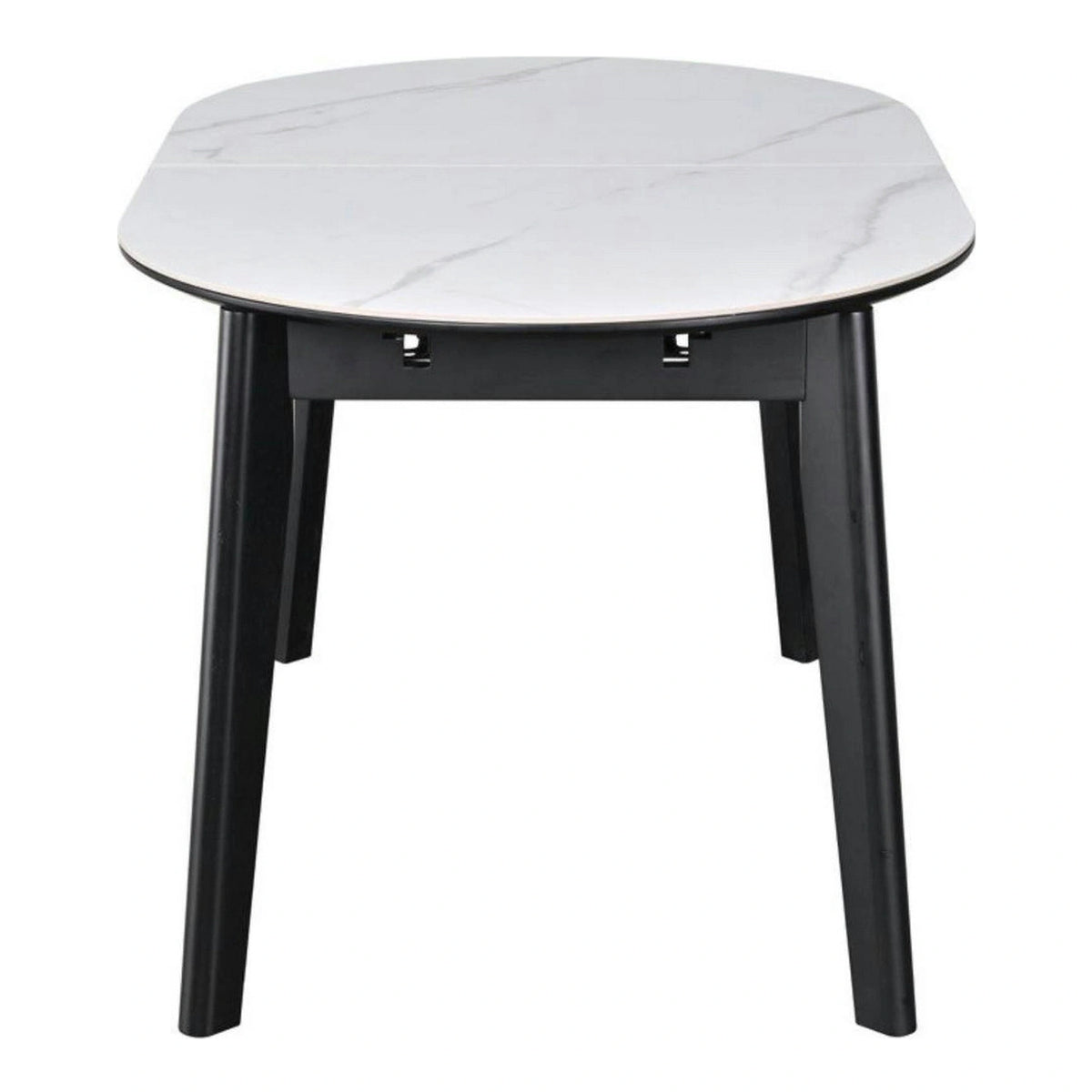 Masa extensibila ARES, alb cu efect de marmura/negru, ceramica/metal, 120/150x85x76 cm