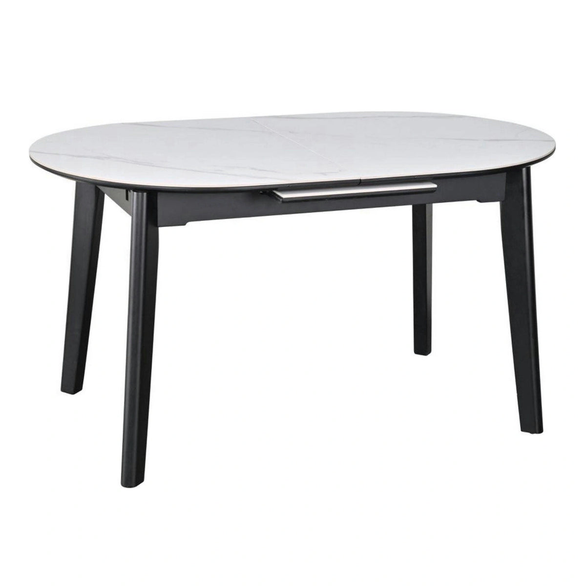 Masa extensibila ARES, alb cu efect de marmura/negru, ceramica/metal, 120/150x85x76 cm