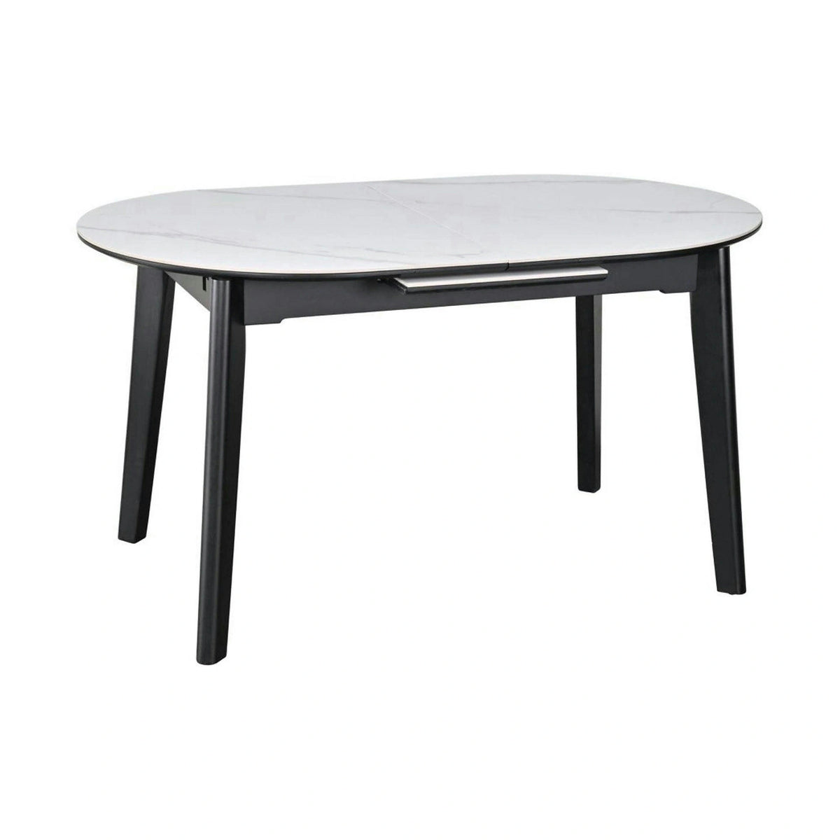 Masa extensibila ARES, alb cu efect de marmura/negru, ceramica/metal, 120/150x85x76 cm
