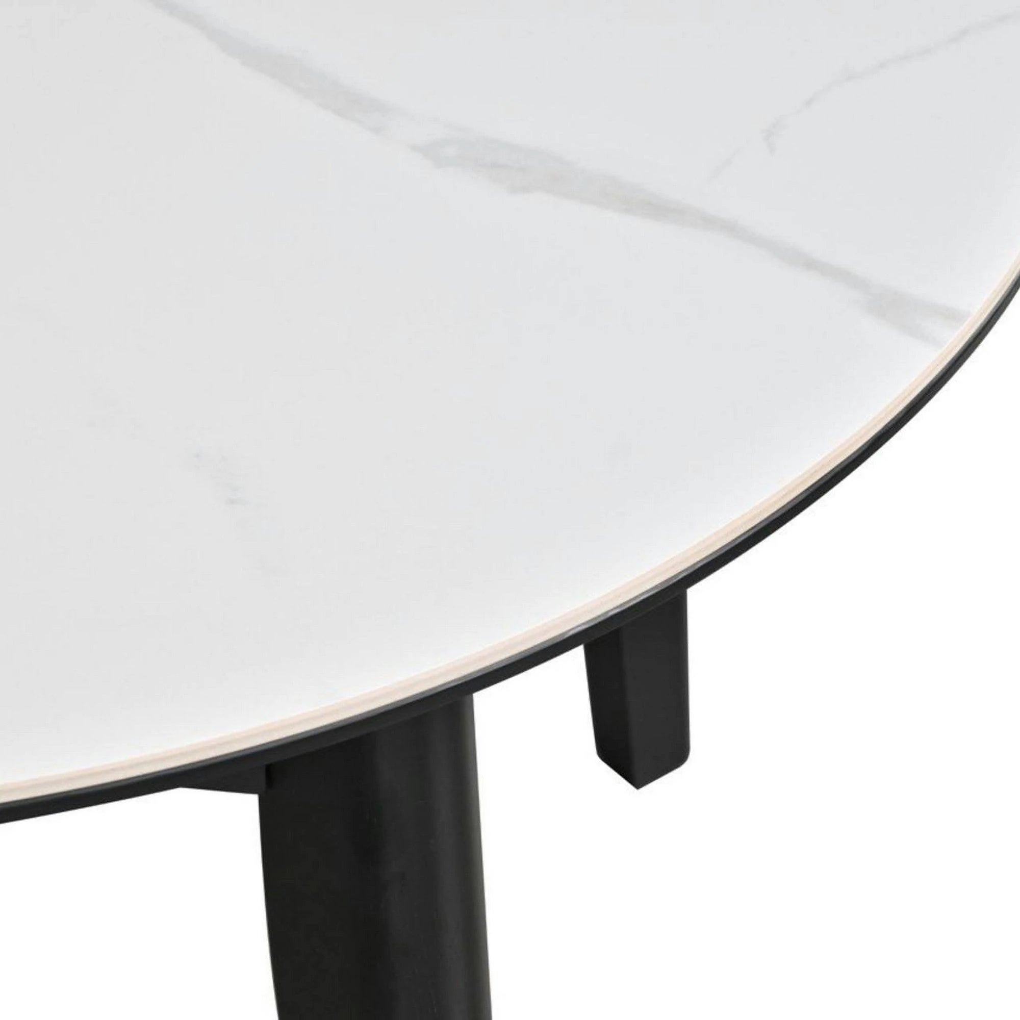 Masa extensibila ARES, alb cu efect de marmura/negru, ceramica/metal, 120/150x85x76 cm