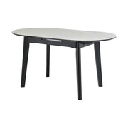 Masa extensibila ARES, bej cu efect de piatra travertin/negru, ceramica/metal, 120/150x85x76 cm