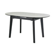 Masa extensibila ARES, bej cu efect de piatra travertin/negru, ceramica/metal, 120/150x85x76 cm
