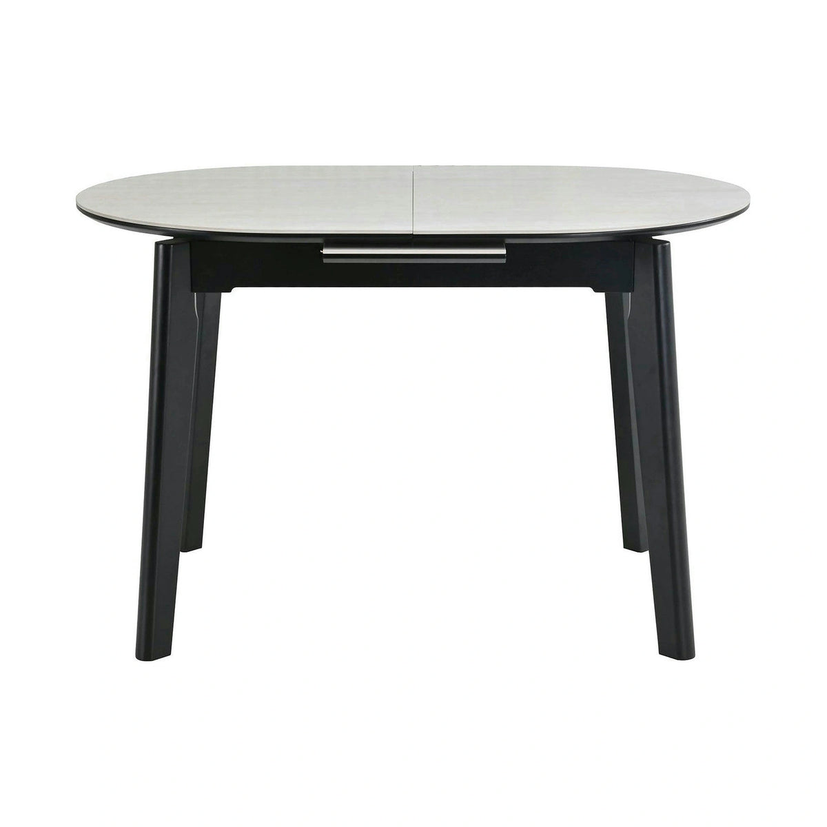 Masa extensibila ARES, bej cu efect de piatra travertin/negru, ceramica/metal, 120/150x85x76 cm