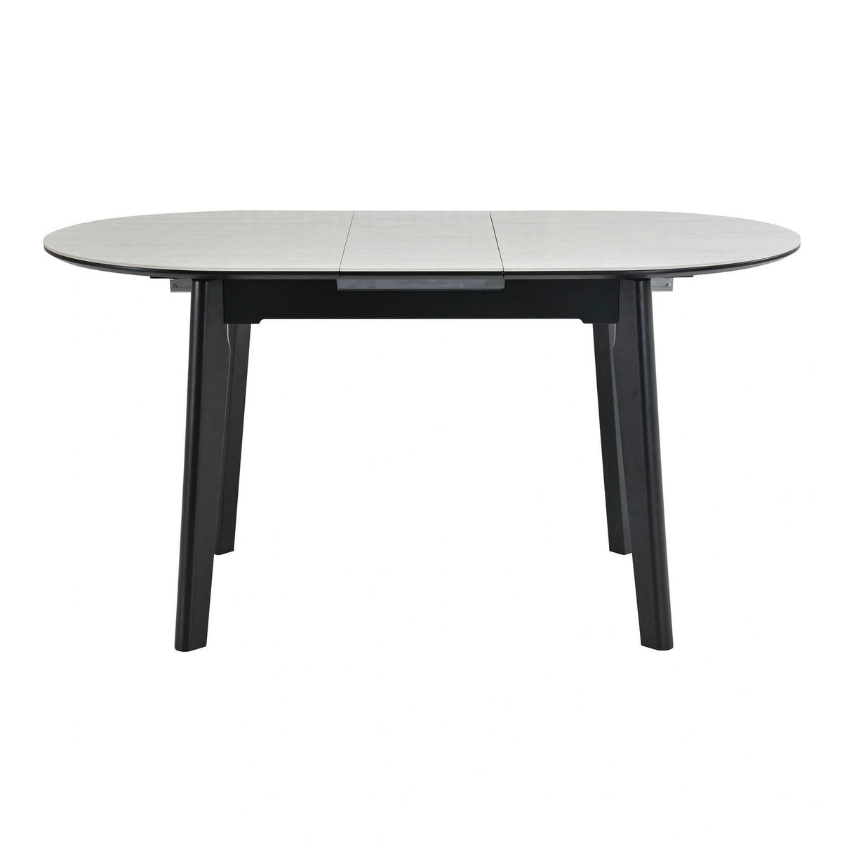 Masa extensibila ARES, bej cu efect de piatra travertin/negru, ceramica/metal, 120/150x85x76 cm