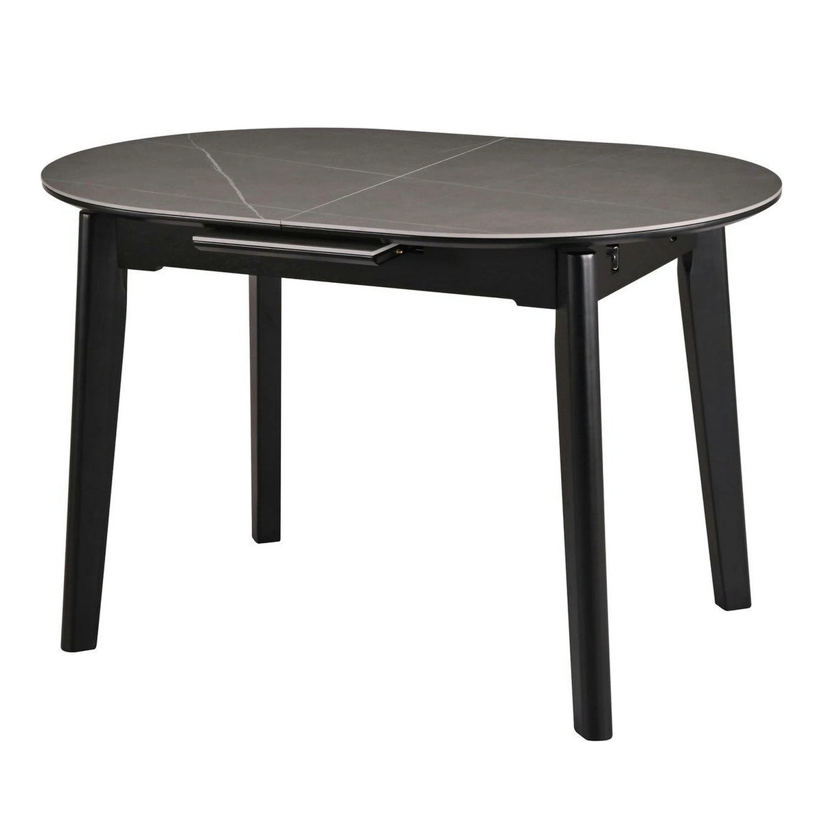 Masa extensibila ARES, gri cu efect de marmura/negru, ceramica/metal, 120/150x85x76 cm
