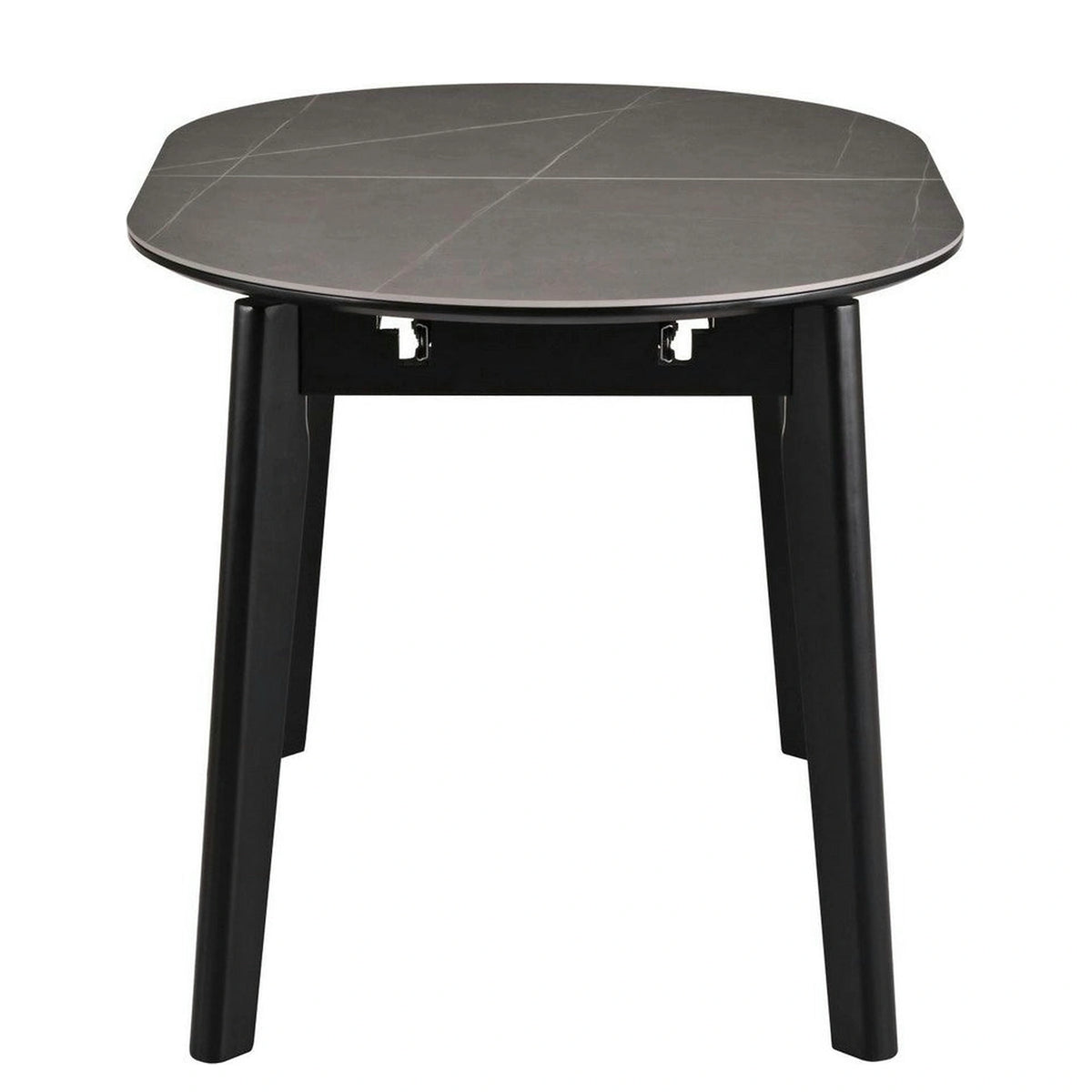 Masa extensibila ARES, gri cu efect de marmura/negru, ceramica/metal, 120/150x85x76 cm