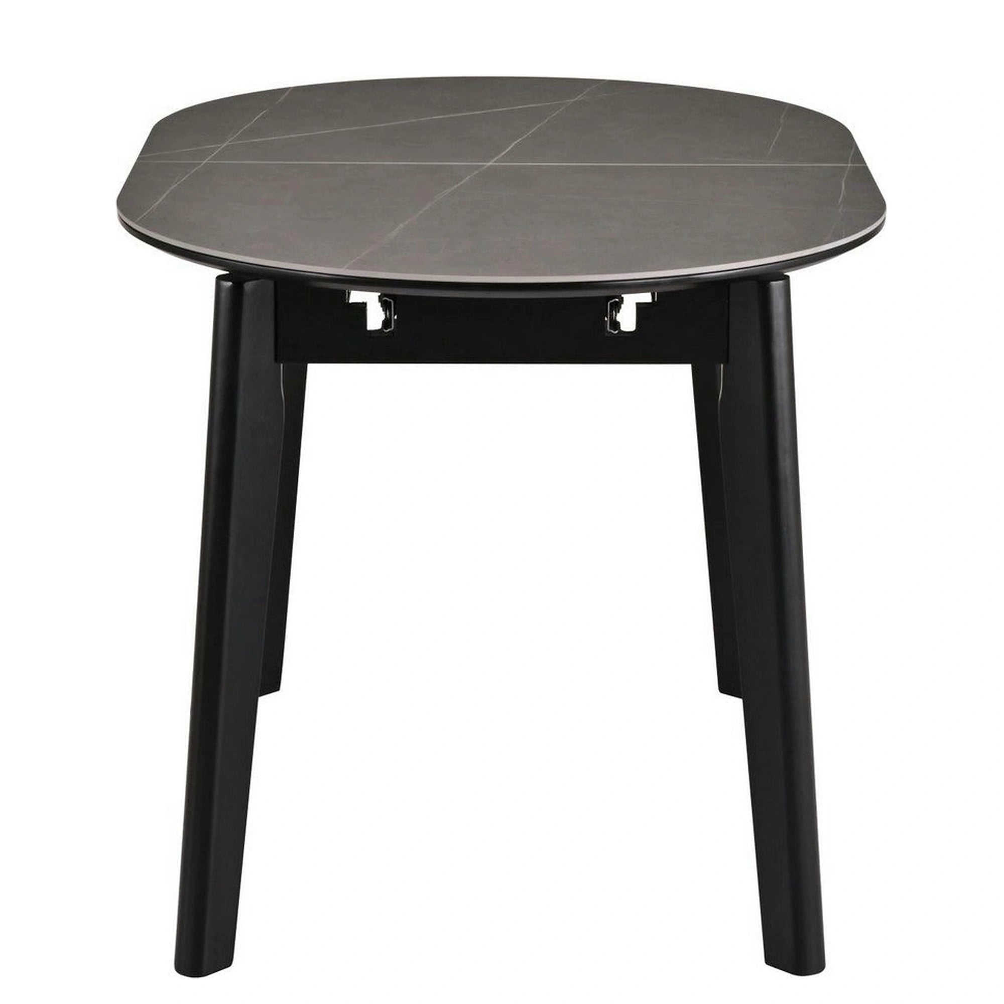 Masa extensibila ARES, gri cu efect de marmura/negru, ceramica/metal, 120/150x85x76 cm