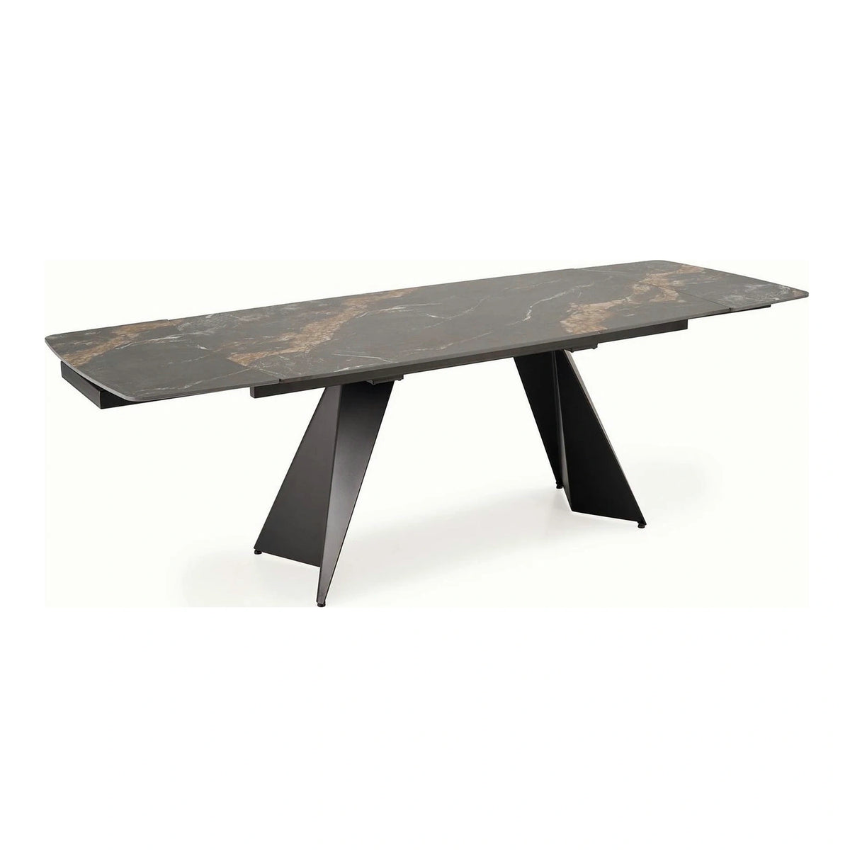 Masa extensibila ARMANI, negru cu efect de marmura/negru, piatra sinterizata/otel, 165-241x90x77 cm
