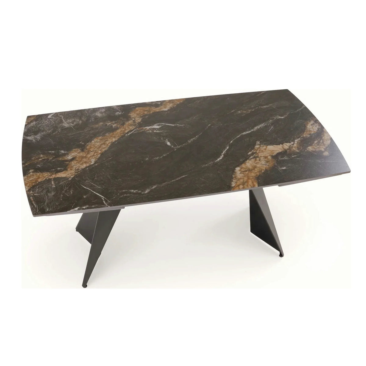Masa extensibila ARMANI, negru cu efect de marmura/negru, piatra sinterizata/otel, 165-241x90x77 cm