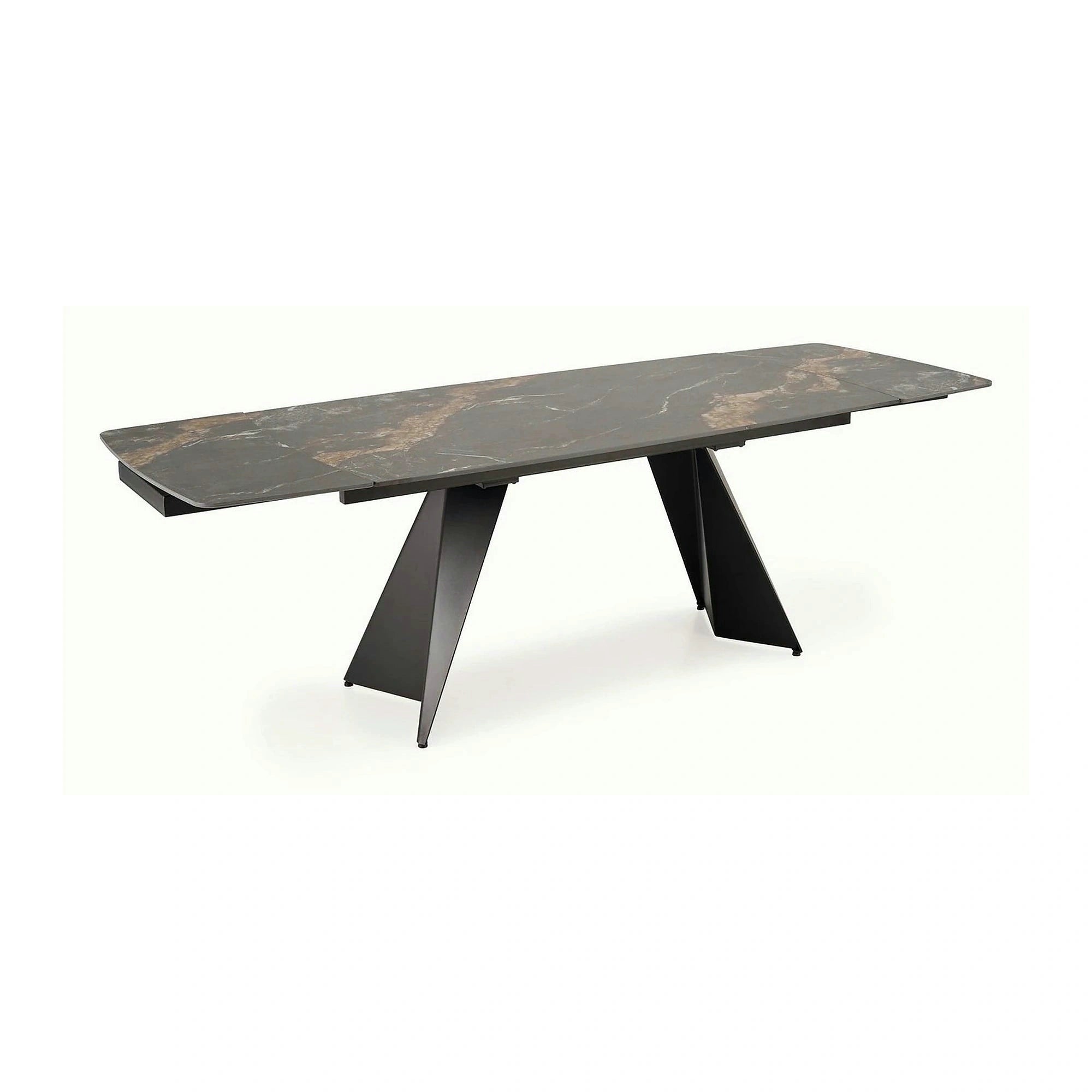 Masa extensibila ARMANI, negru cu efect de marmura/negru, piatra sinterizata/otel, 165-241x90x77 cm