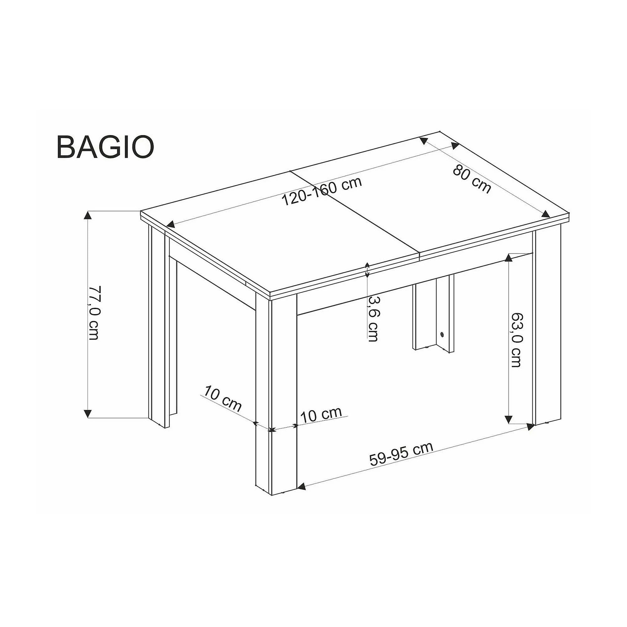 Masa extensibila BAGIO, stejar/negru, PAL laminat, 120/160x80x77 cm