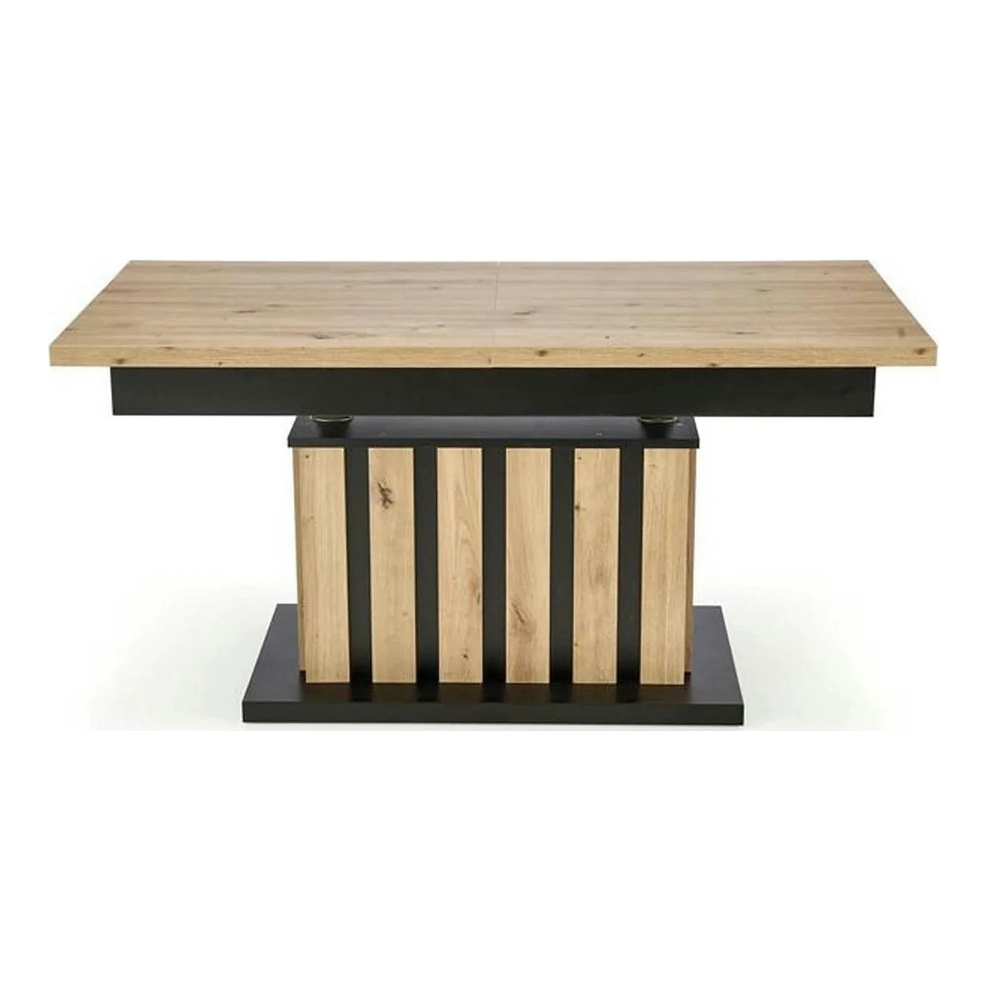 Masa extensibila BARETTI, stejar artisan/negru, PAL furniruit, 130/170x65x65/82 cm