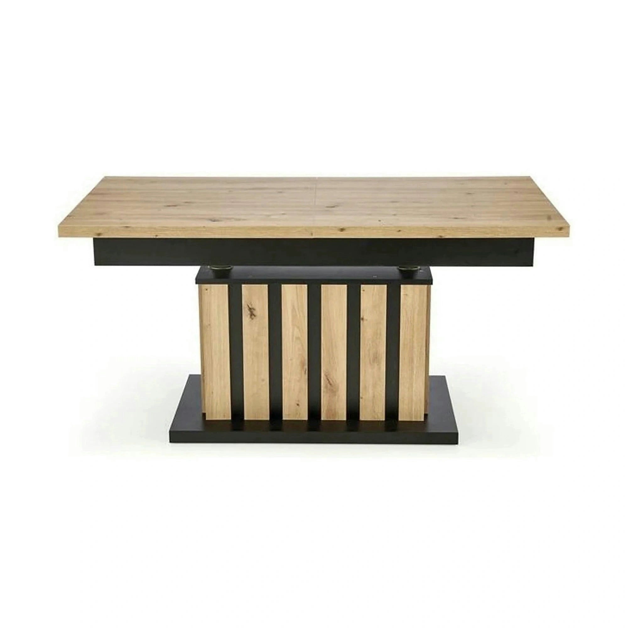 Masa extensibila BARETTI, stejar artisan/negru, PAL furniruit, 130/170x65x65/82 cm