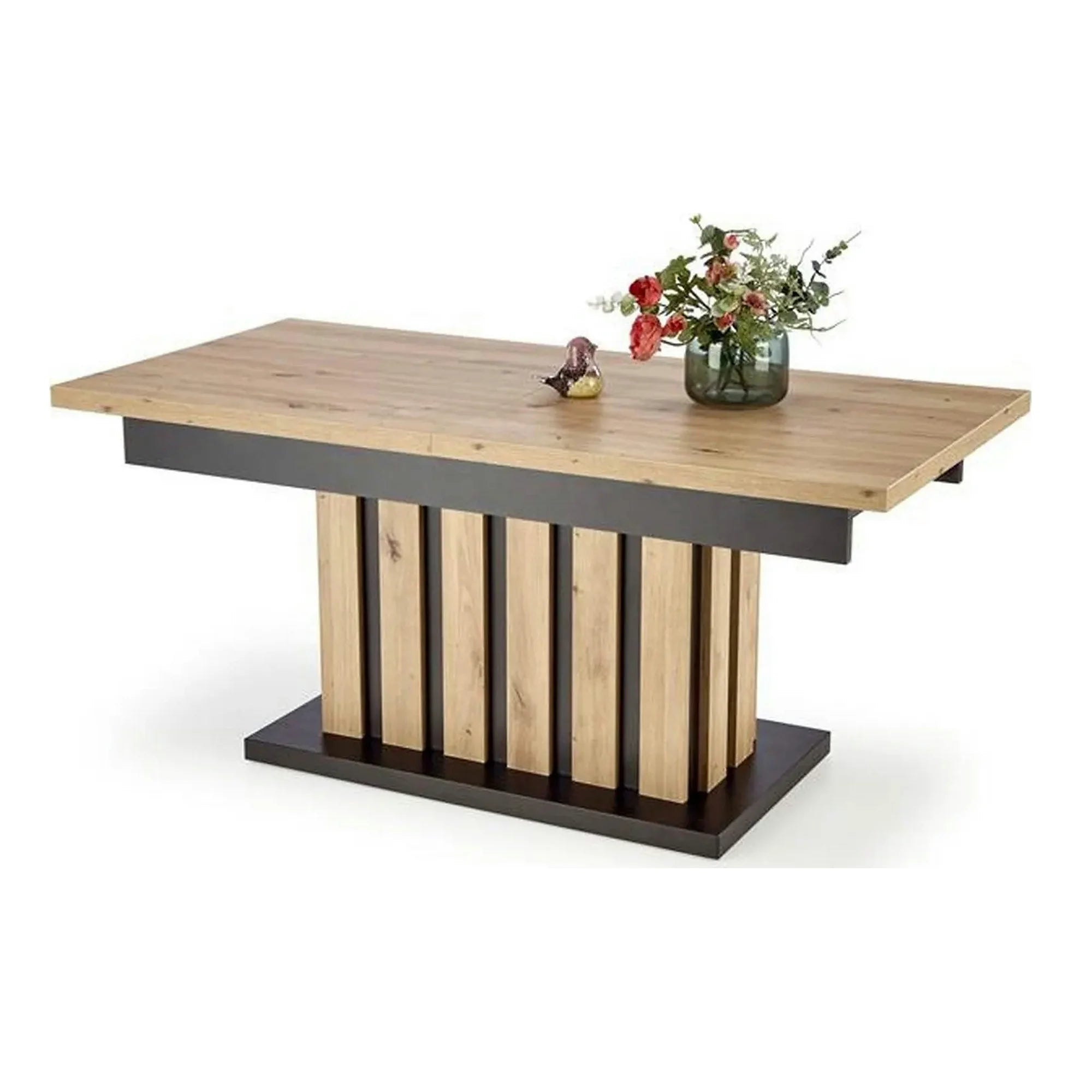 Masa extensibila BARETTI, stejar artisan/negru, PAL furniruit, 130/170x65x65/82 cm