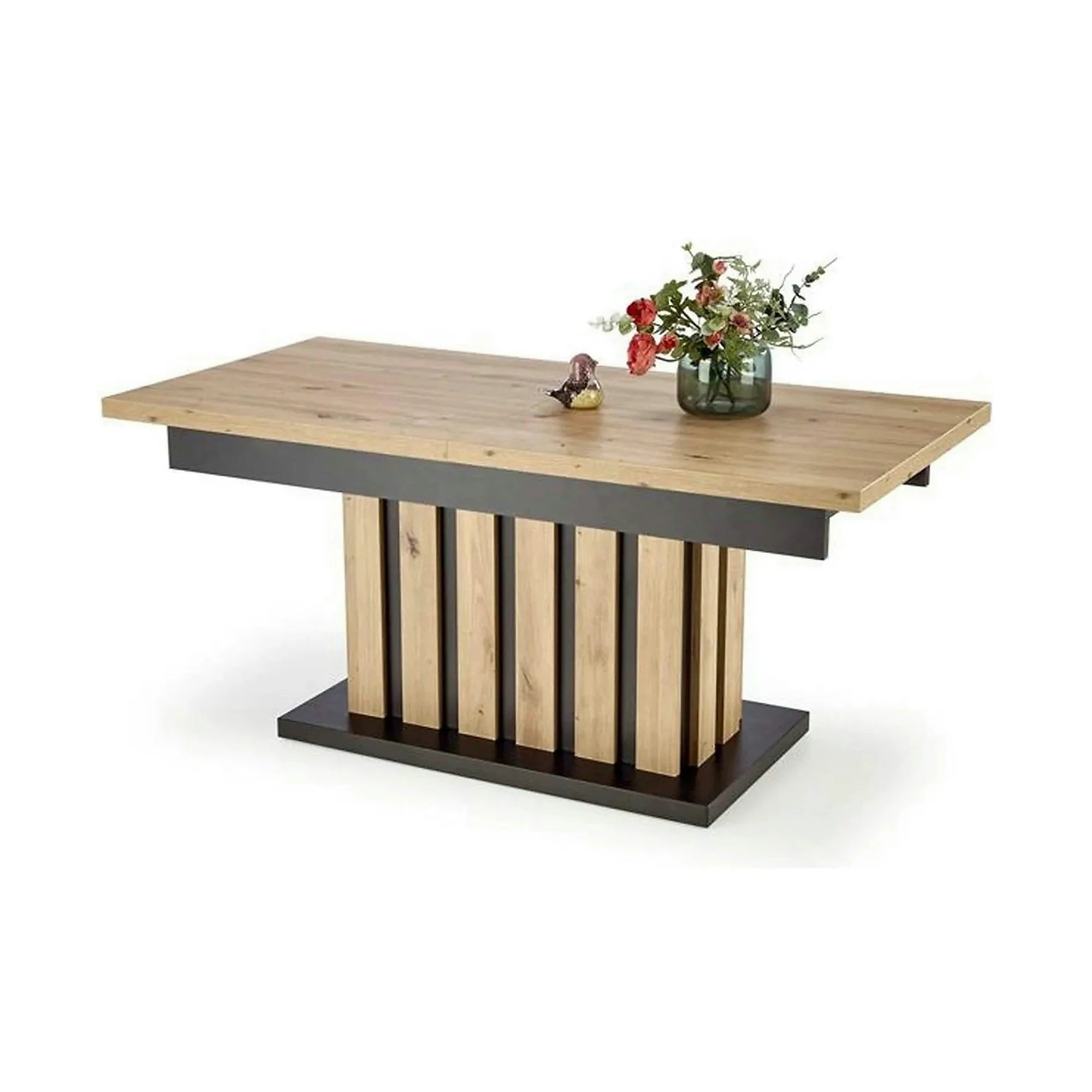 Masa extensibila BARETTI, stejar artisan/negru, PAL furniruit, 130/170x65x65/82 cm