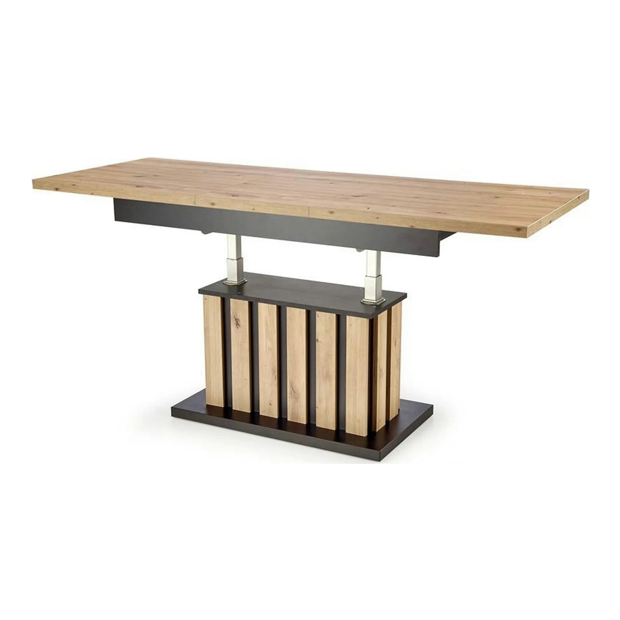Masa extensibila BARETTI, stejar artisan/negru, PAL furniruit, 130/170x65x65/82 cm