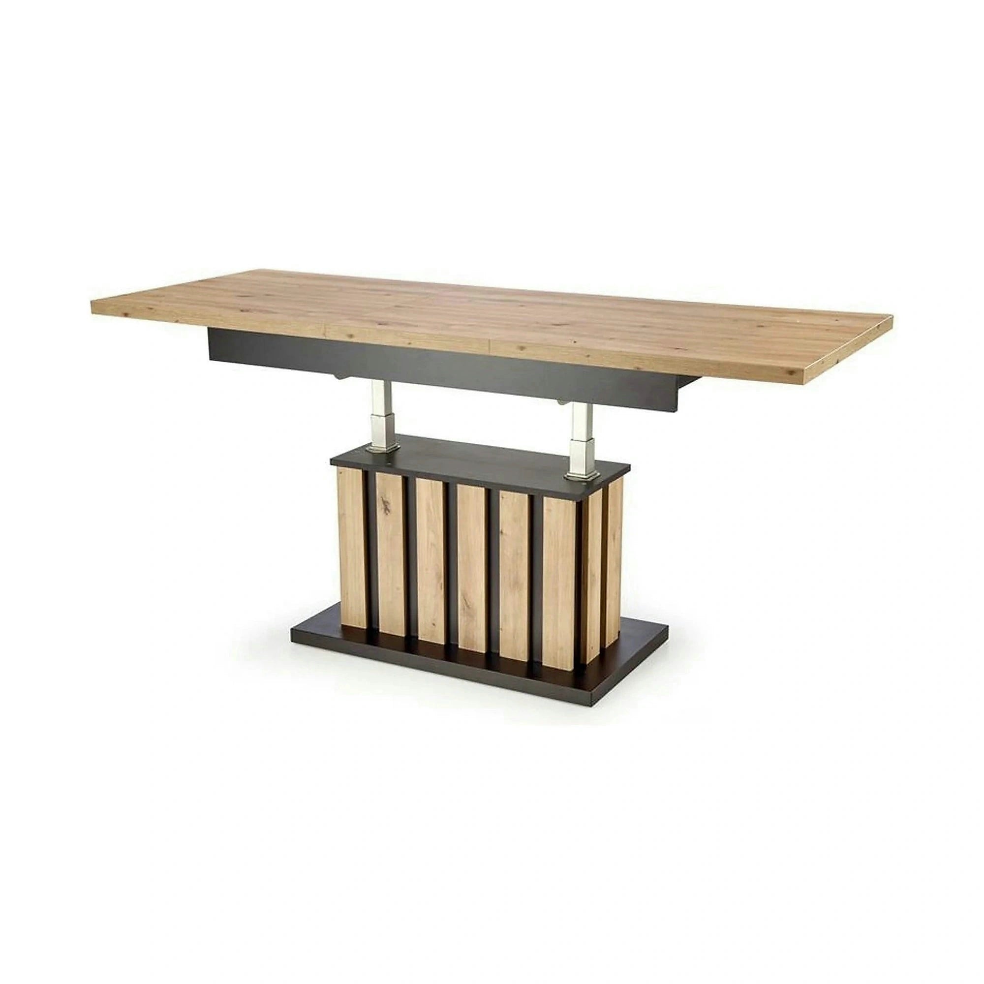 Masa extensibila BARETTI, stejar artisan/negru, PAL furniruit, 130/170x65x65/82 cm