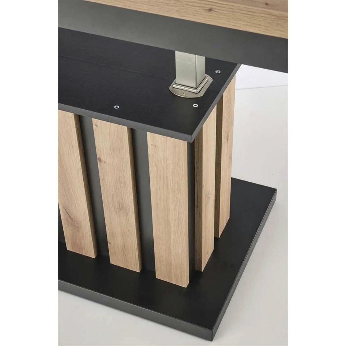 Masa extensibila BARETTI, stejar artisan/negru, PAL furniruit, 130/170x65x65/82 cm