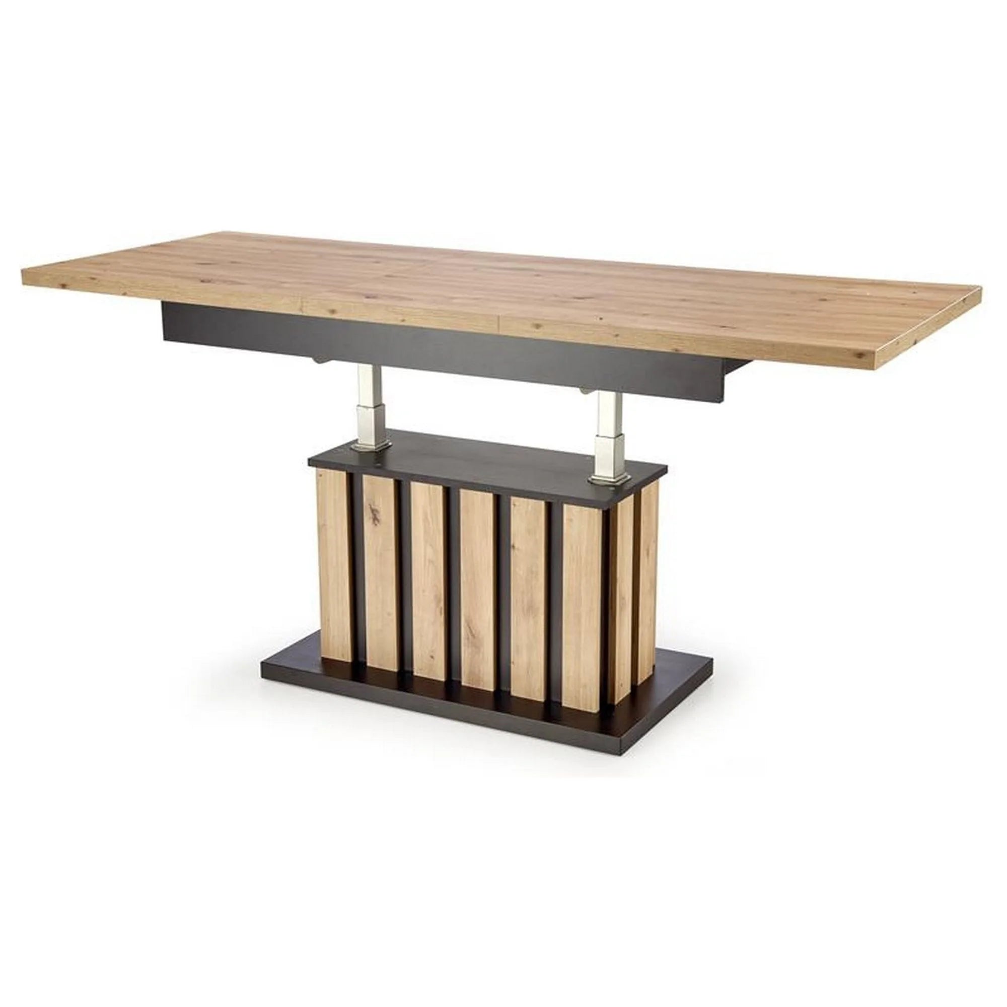 Masa extensibila BARETTI, stejar artisan/negru, PAL furniruit, 130/170x65x65/82 cm