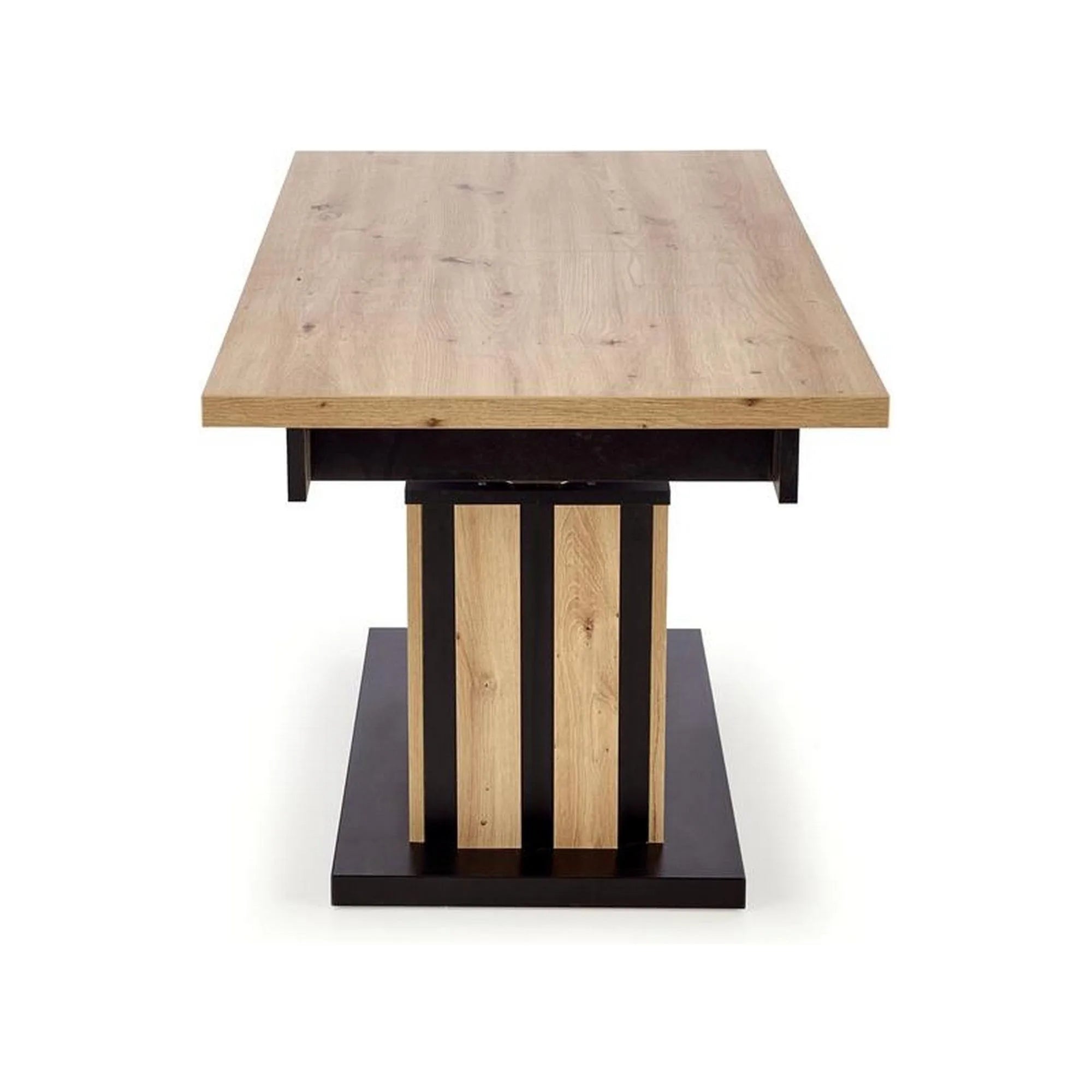 Masa extensibila BARETTI, stejar artisan/negru, PAL furniruit, 130/170x65x65/82 cm