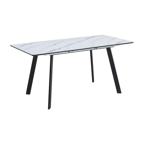 Masa extensibila BARI, alb cu efect de marmura/negru, 120/160x80x76 cm