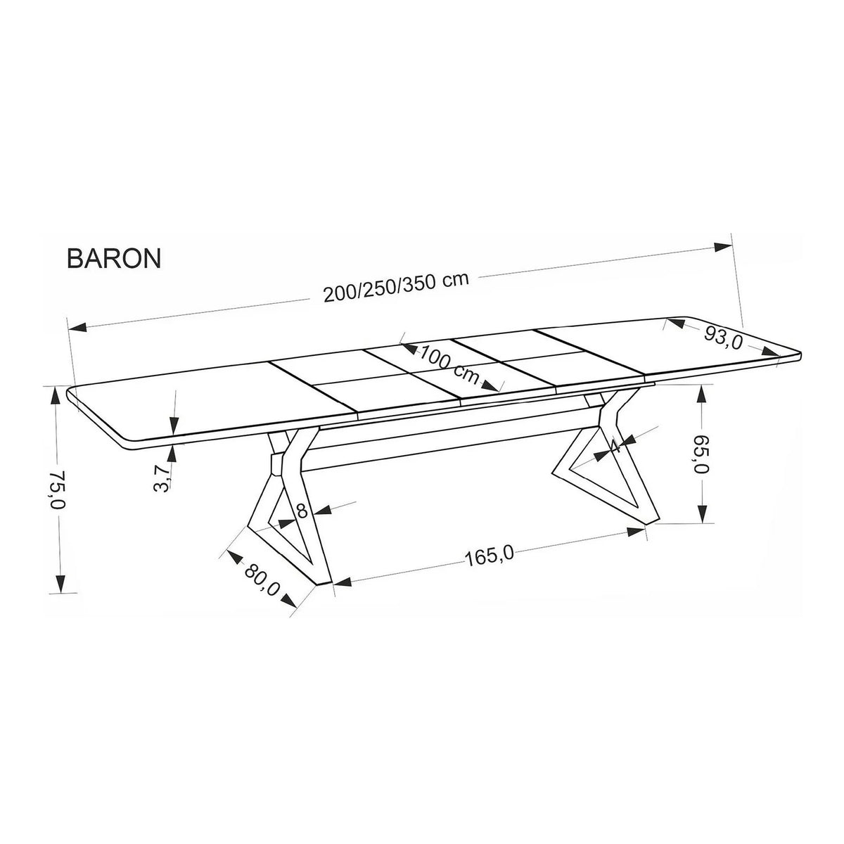 Masa extensibila BARON, nuc/negru, 200-350x100x75 cm