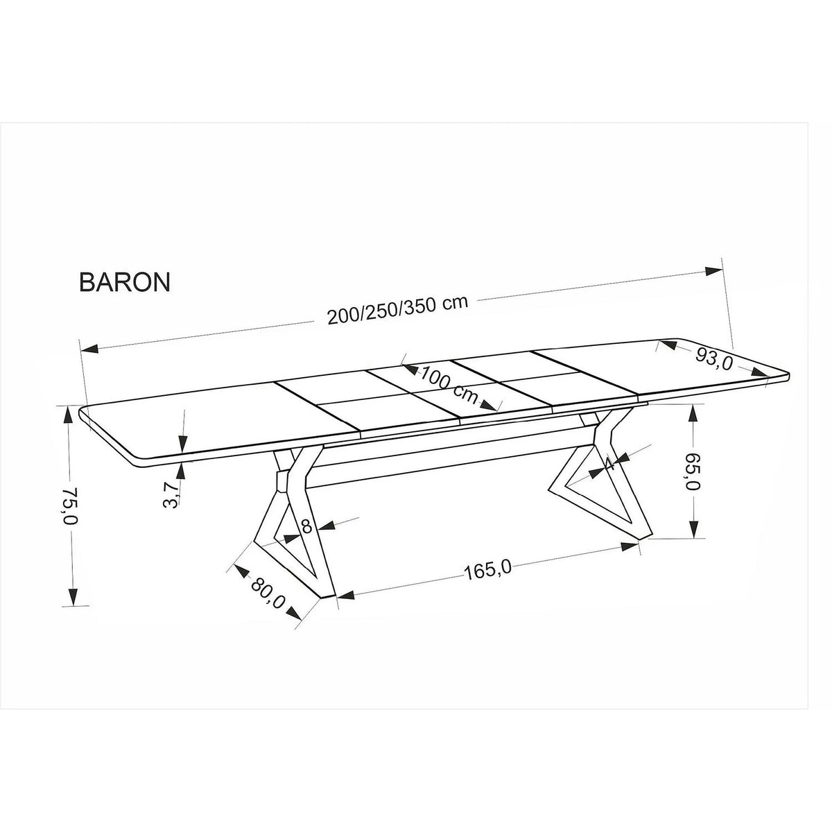 Masa extensibila BARON, nuc/negru, 200-350x100x75 cm