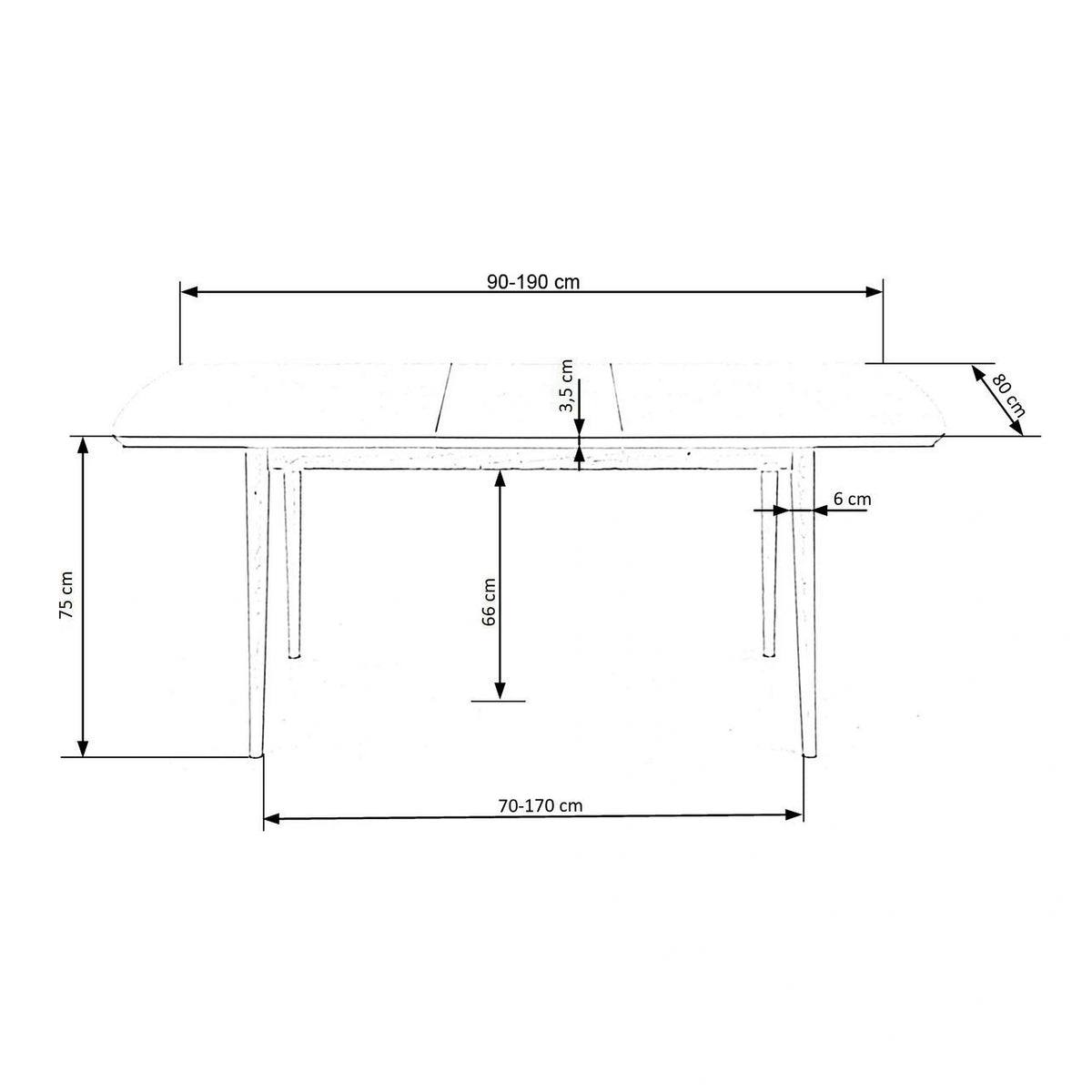 Masa extensibila BARRET, alb/stejar, 90/190x80x75 cm