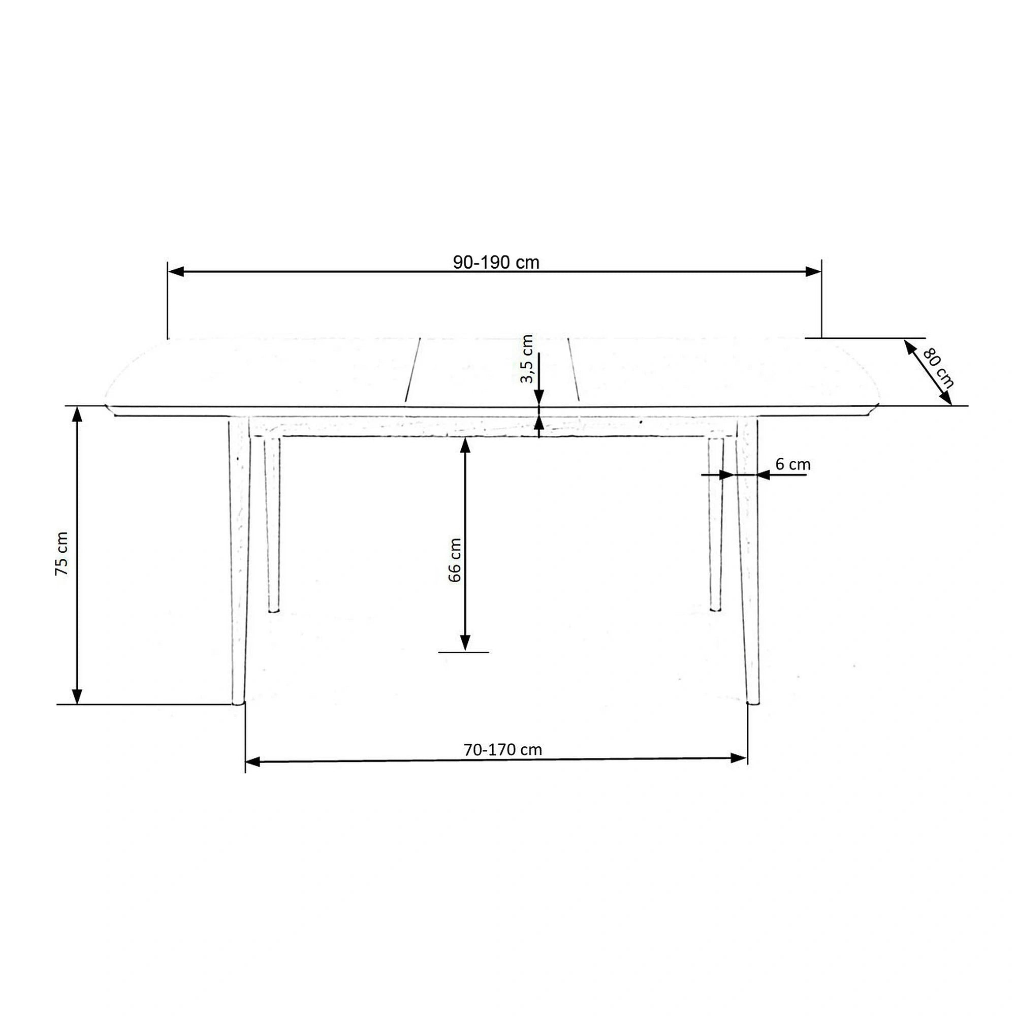 Masa extensibila BARRET, alb/stejar, 90/190x80x75 cm