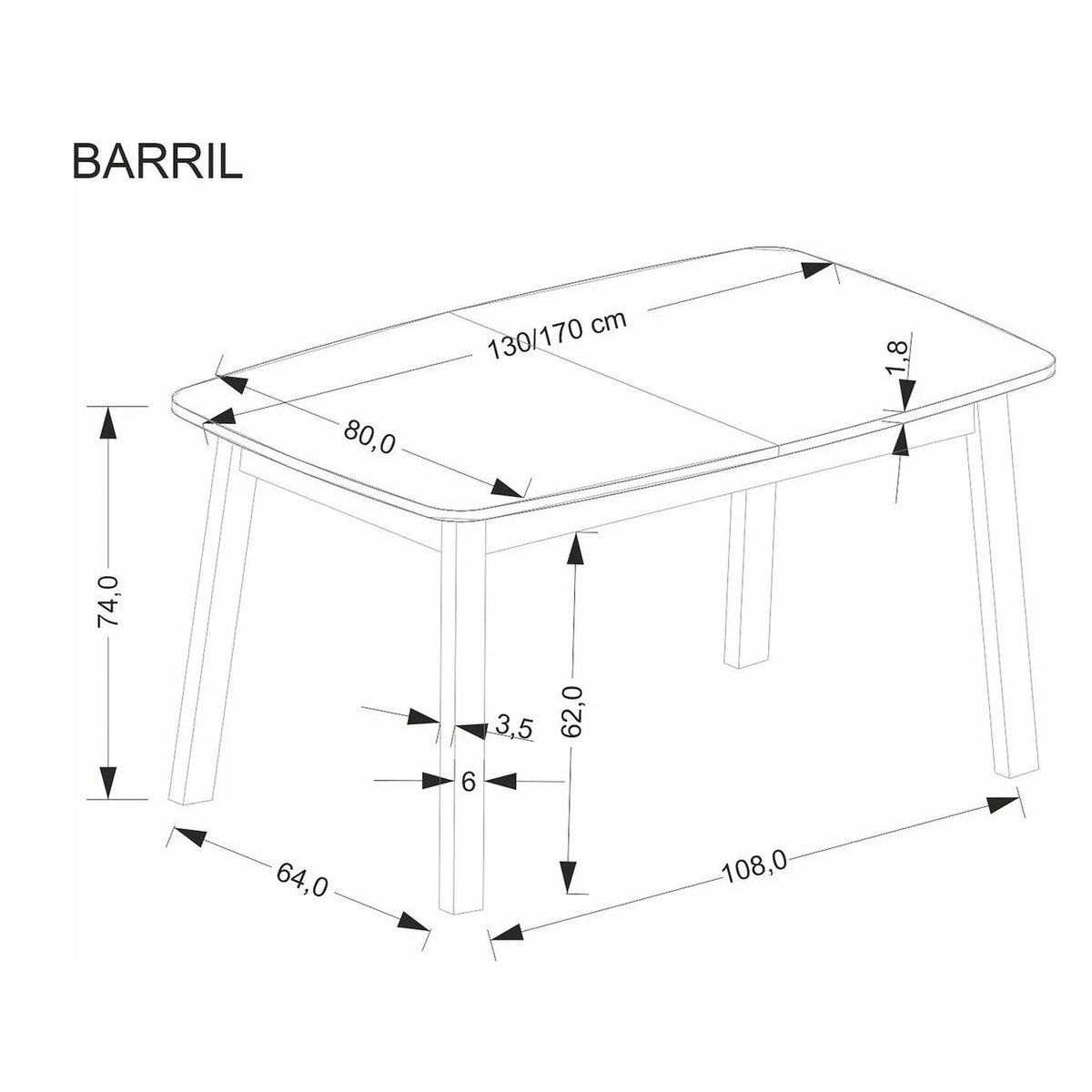 Masa extensibila BARRIL, stejar artisan/negru, 130/170x80x72 cm