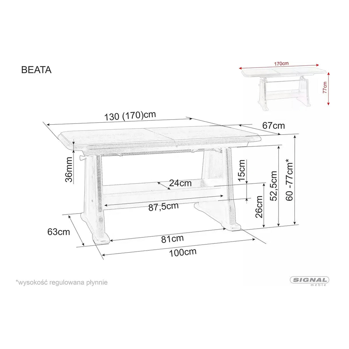 Masa extensibila BEATA, stejar sonoma, lemn de fag, 130/170x67x60/77 cm